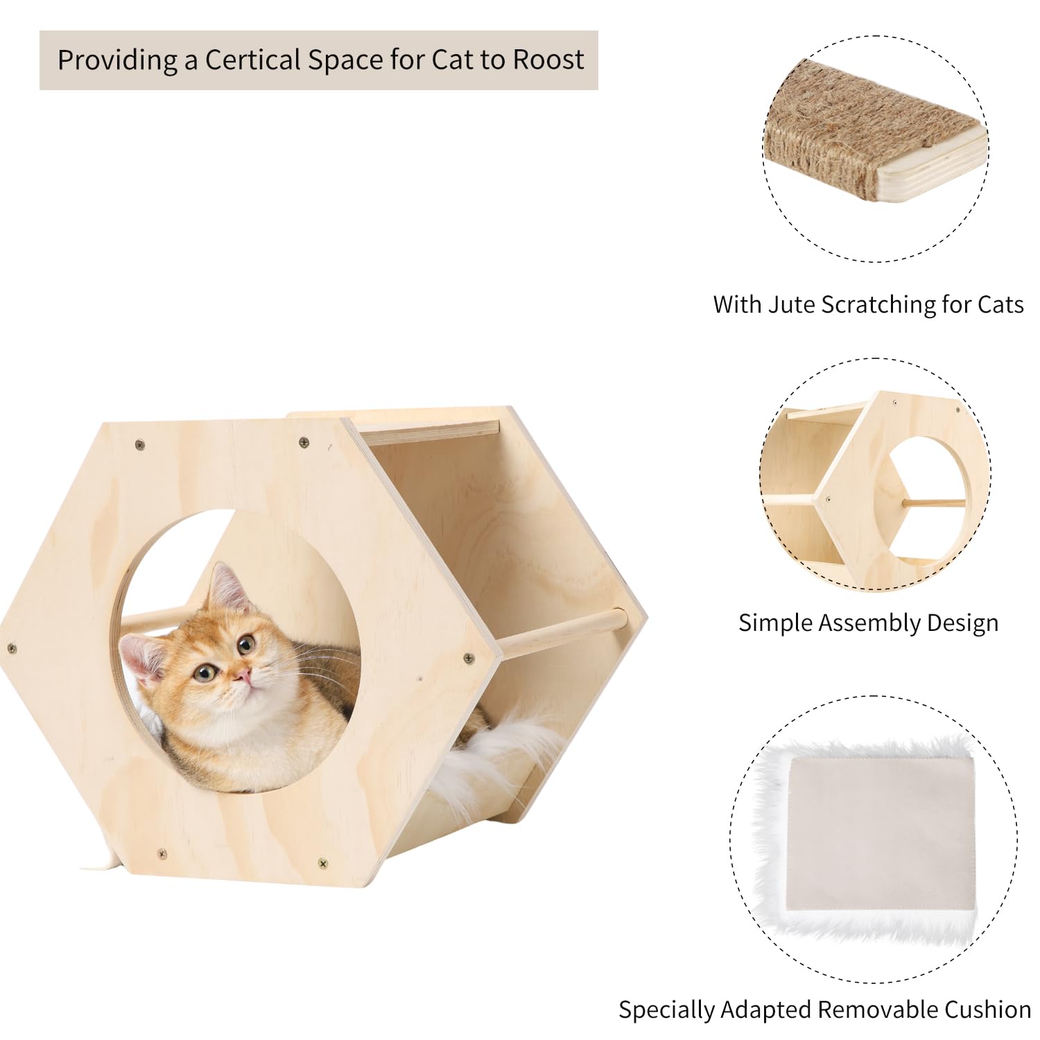 Premium Cat Wall Shelves with 3-Step Scratcher & Plush Hammock - Natural Wood Climbing Shelves for Indoor Cats - Wall Mounted Cat Furniture for Play, Rest & Vertical Space Exploration
