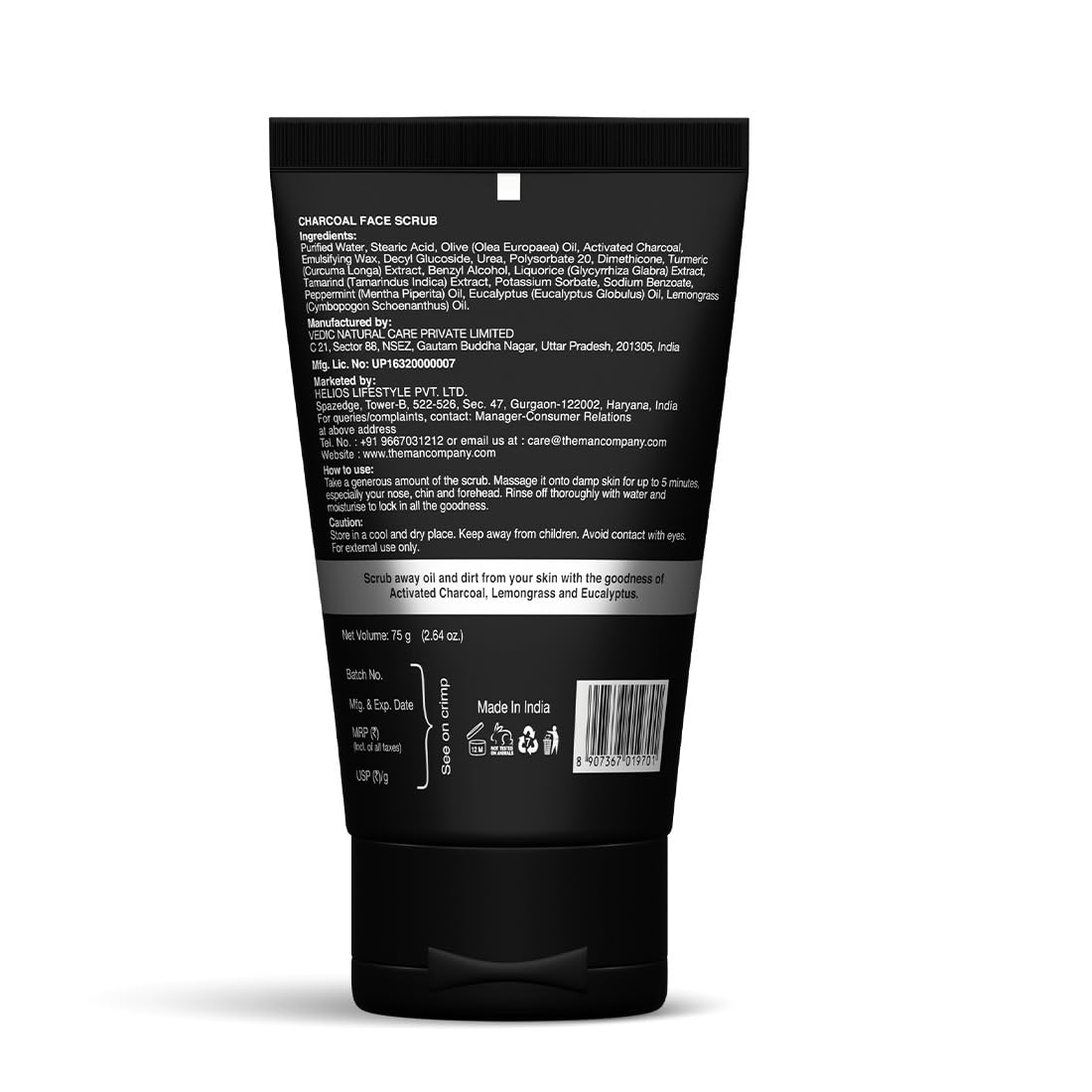 The Man Company Charcoal De-Tan Face Scrub for Men - 75g | Blackhead & Tan Removal | Oil Control | Deep Cleansing & Exfoliating | Perfect for Daily Skincare Routine & Post-Shave Care