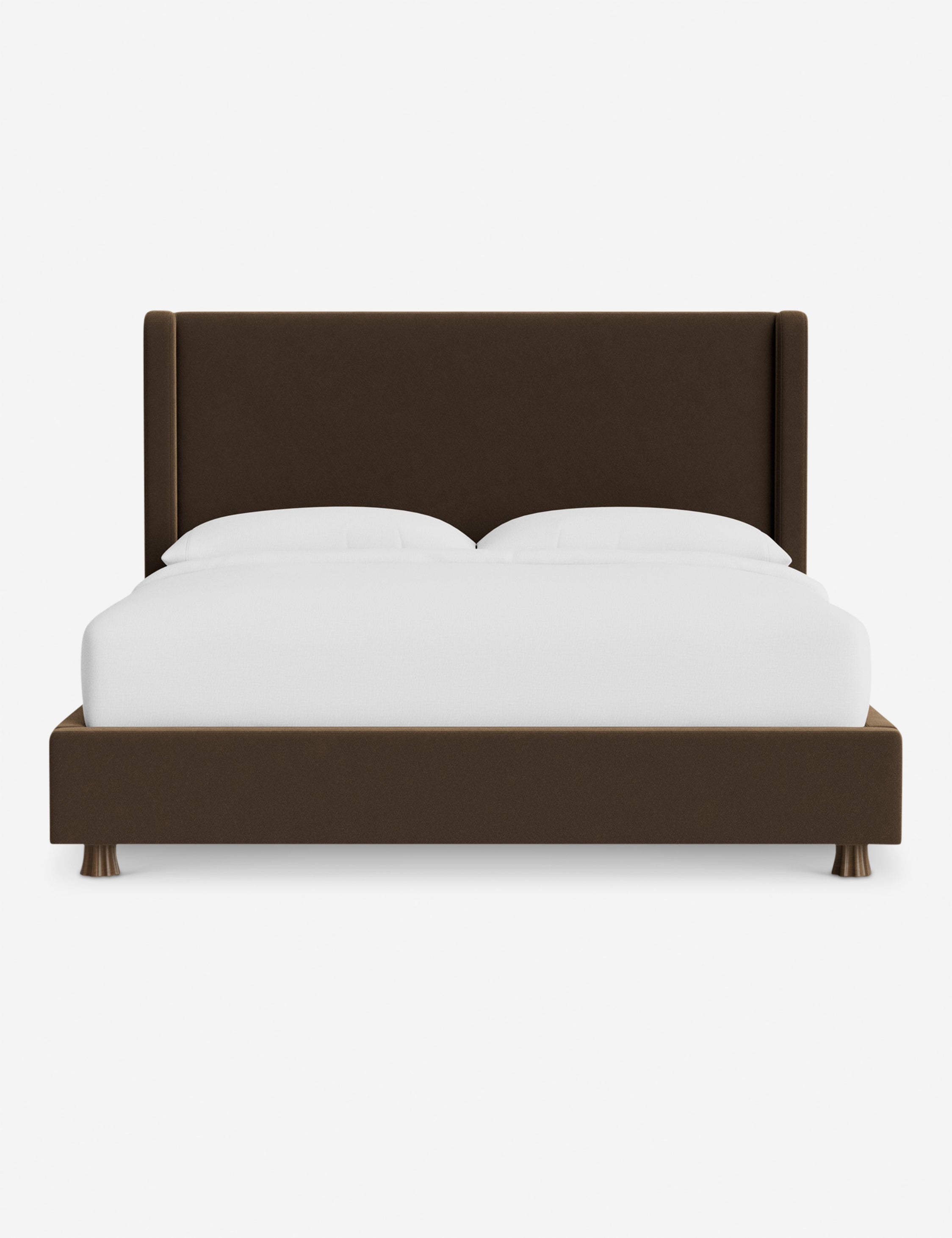 DOMINIQUE Platform Bed Frame by DISC Interiors - Modern Minimalist Wooden Bed with Upholstered Headboard | Perfect for Master Bedroom, Guest Room & Loft Apartments