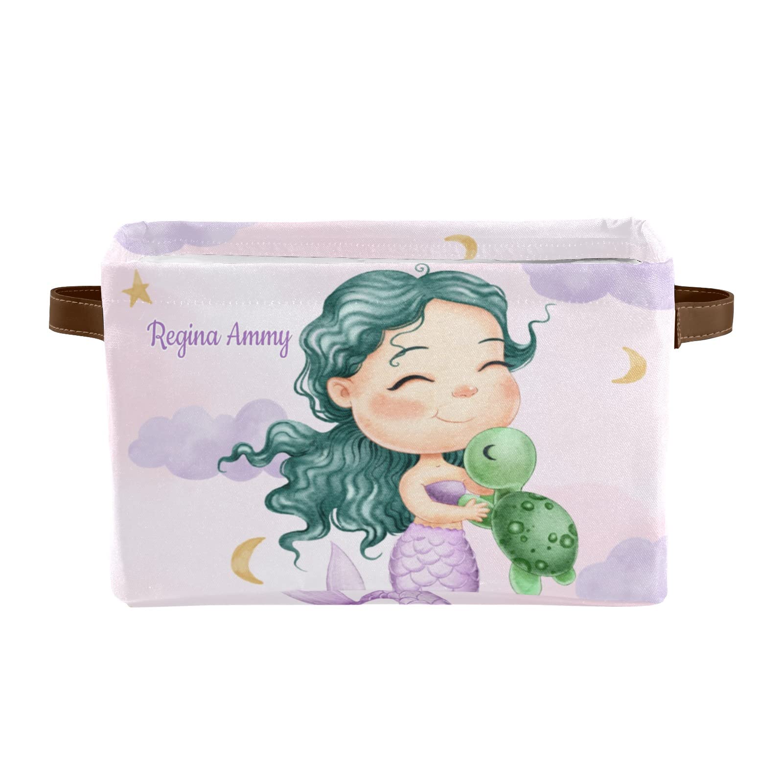Custom Mermaid Sea Turtle Storage Bins with Handles - Personalized Home Organizer for Nursery, Toys & Clothes (1-Pack) | Perfect for Kids' Room Decor & Playroom Storage Solutions