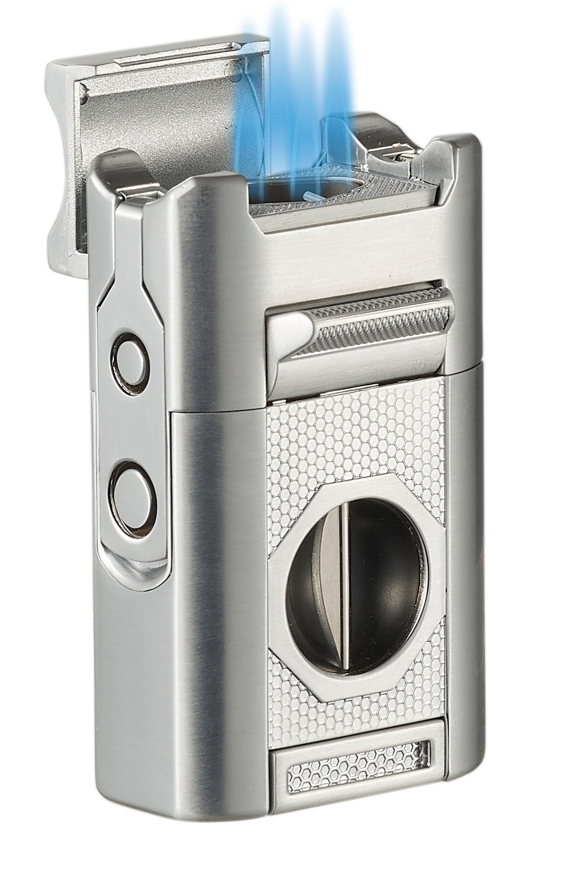 Visol Joplin Quad Torch Flame Lighter - Windproof Butane Lighter with Adjustable Flame (Silver) - Perfect for Cigars, Camping, BBQ & Outdoor Adventures
