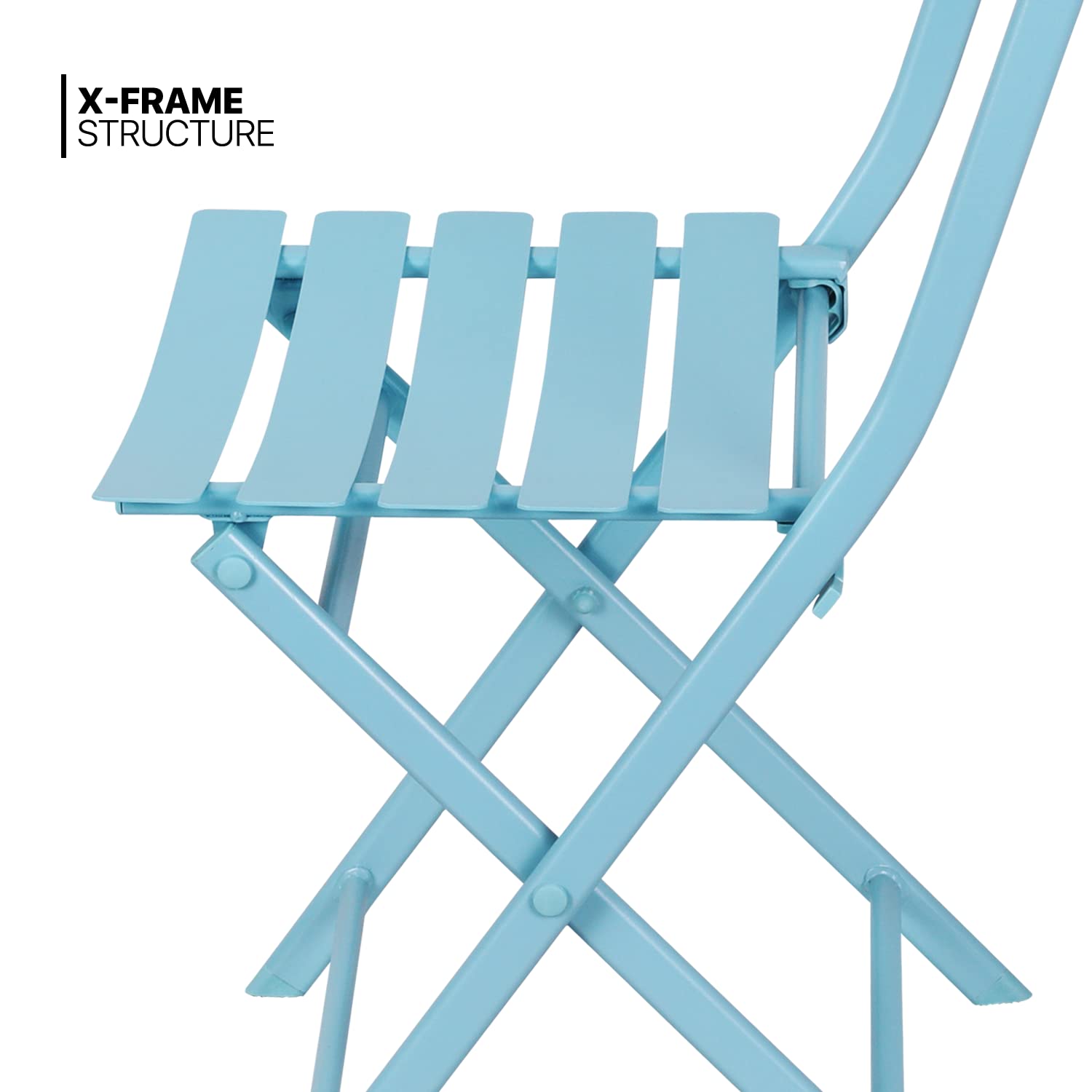 MoNiBloom 3-Piece Outdoor Bistro Set - Foldable Metal Patio Furniture with Round Table & Chairs for Porch, Yard, Balcony, Garden - Blue | Perfect for Small Spaces, Coffee Breaks & Outdoor Dining
