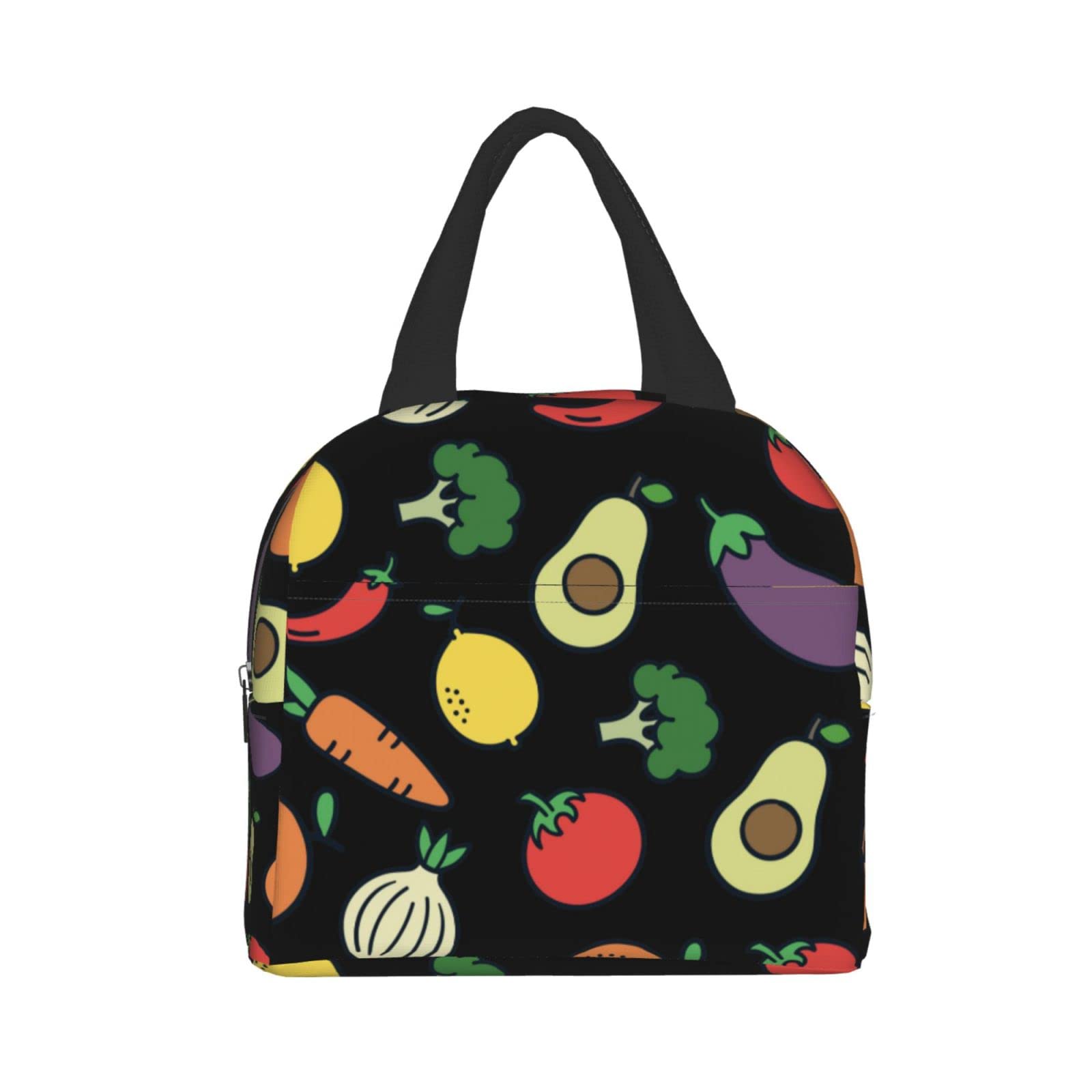 **Insulated Lunch Box with Cute Vegetable Fruit Print - Reusable & Portable Meal Container for Men & Women - Perfect for Work, Travel, Picnic & School Lunch**