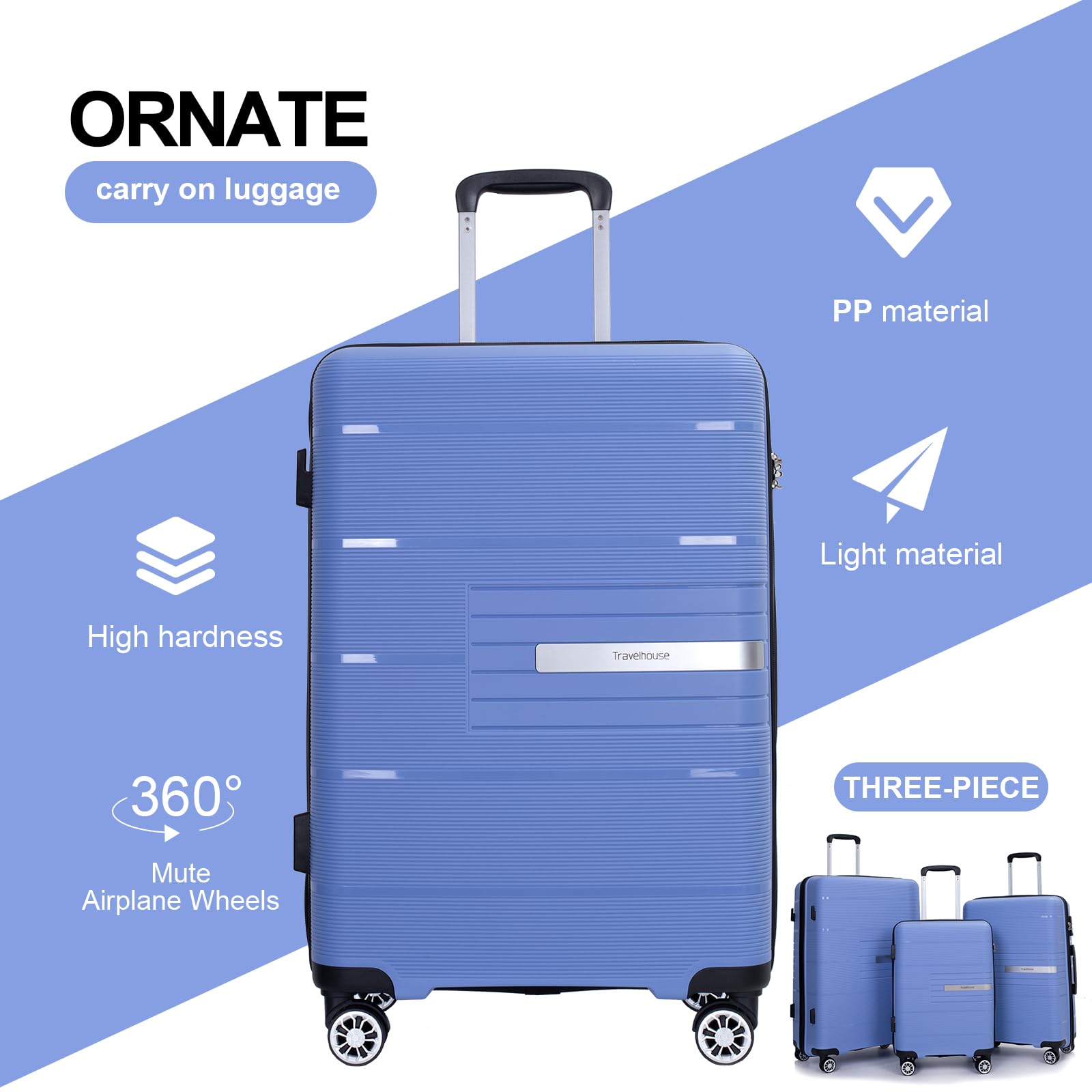 3-Piece Lightweight Hardside Luggage Set with Double Spinner Wheels & TSA Lock (20/24/28 Inch) - Purple Blue | Carry-On Suitcase for Air Travel, Business Trips & Family Vacations