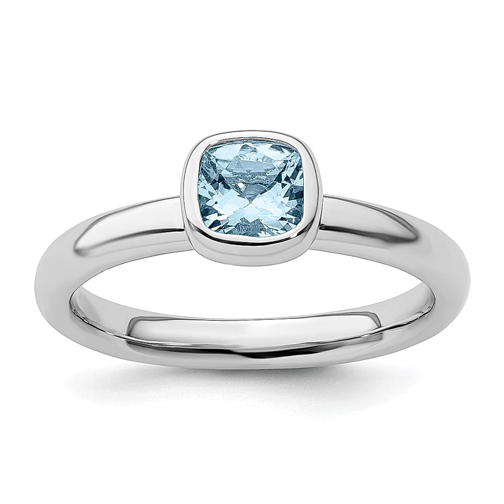 925 Sterling Silver Cushion Cut Blue Aquamarine Ring - March Birthstone Jewelry for Women, Stackable Band, Fine Gemstone Gift for Her | Perfect for Anniversaries, Birthdays & Everyday Elegance