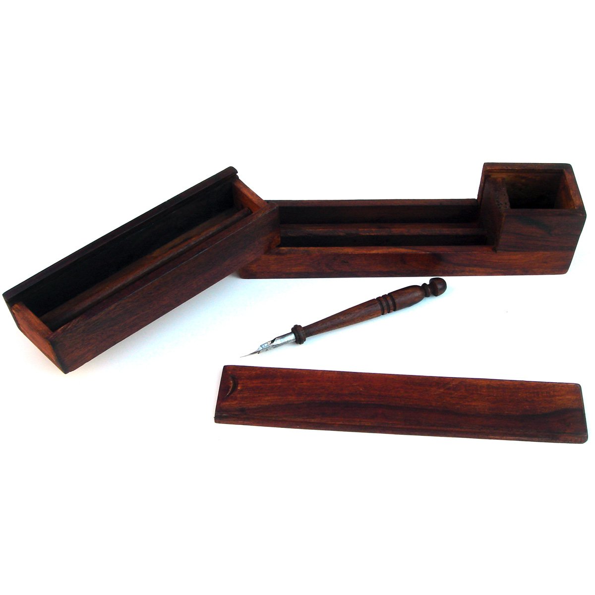 Antique Reproduction Wood Writing Desk Box with Wooden Nib Pen - Vintage Style Stationery Organizer for Home Office & Study