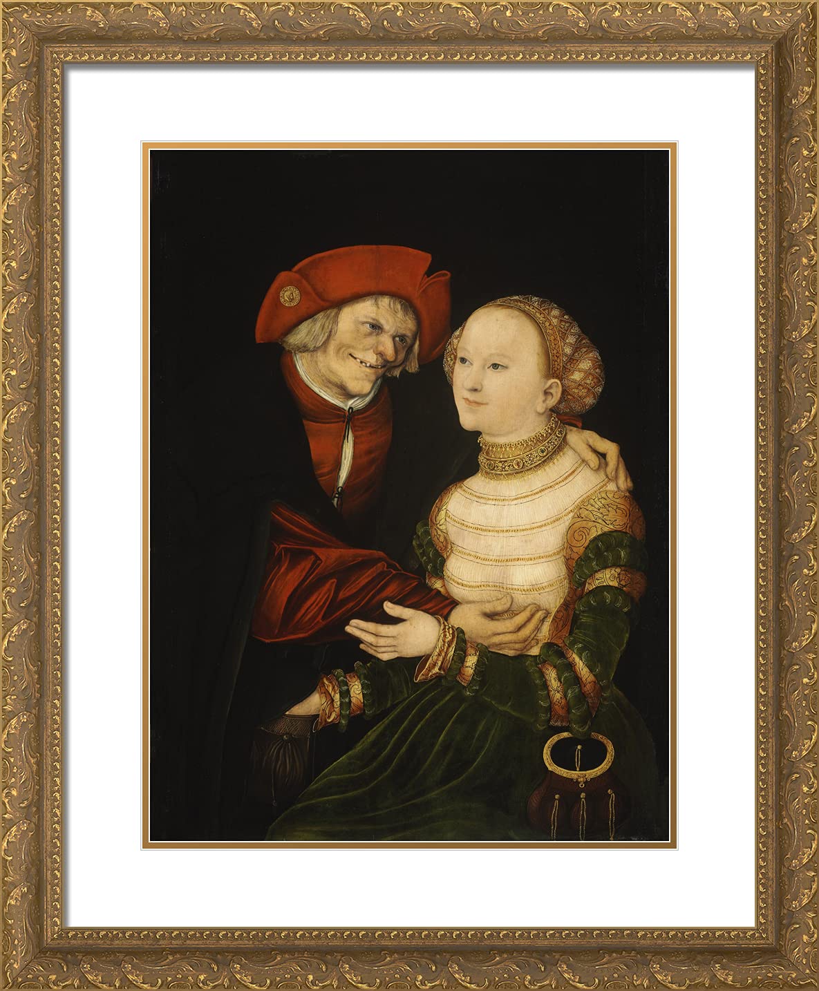 Lucas Cranach the Elder - Old Man and Young Woman II Art Print | 20x24 Inch Gold Ornate Framed Wall Art with Double Matting | Perfect for Living Room, Bedroom & Office Decor