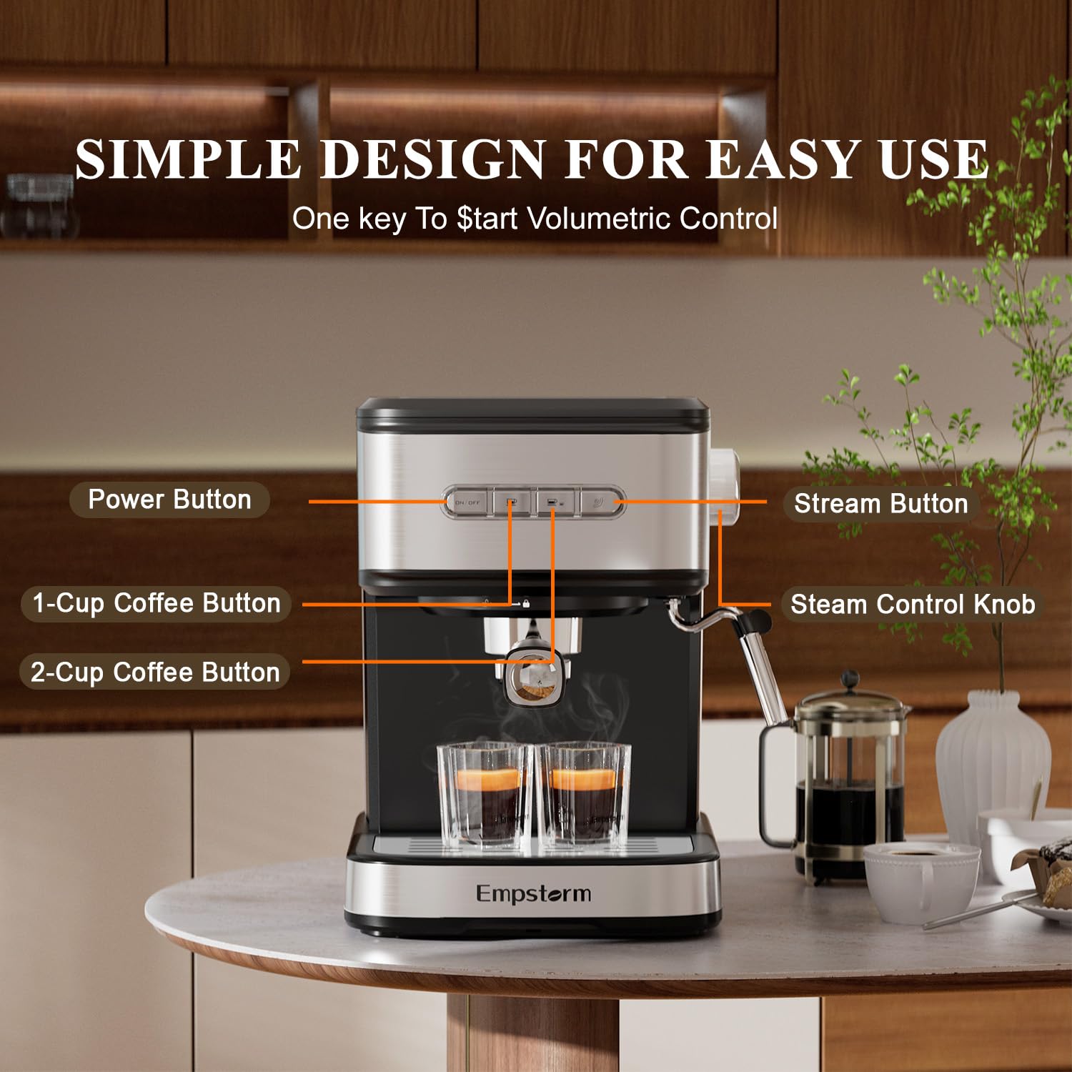 20 Bar Professional Espresso Machine with Milk Frother Steam Wand - Automatic Shut-off, Perfect for Home Baristas & Coffee Lovers - Make Lattes, Cappuccinos & More for Breakfast, Office or Cafe Use