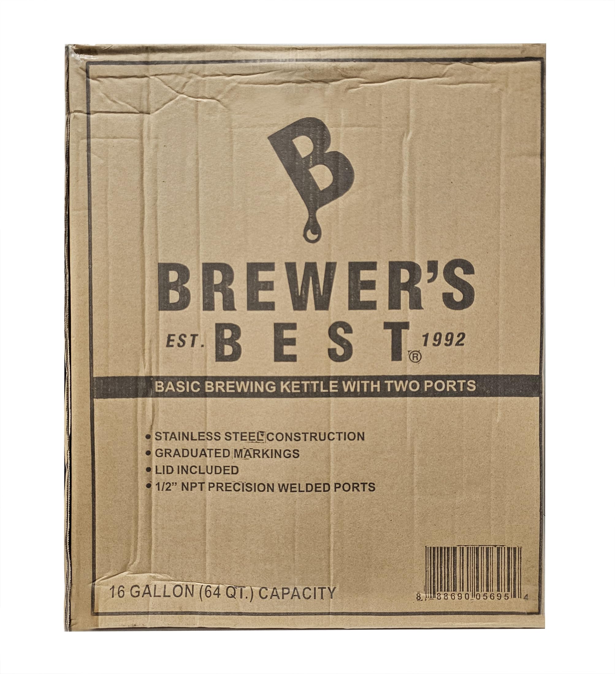 16 Gallon Stainless Steel Home Brewing Kettle with 2 Ports - Perfect for Beer Making, Wort Boiling & Homebrewing