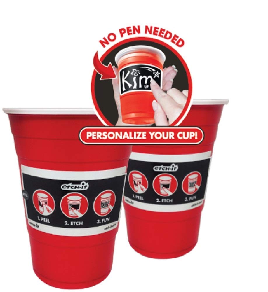 Goodtimes Etch-It Red Write-On 16oz Party Cups - 20 Count (3 Pack, 60 Total) - Disposable Plastic Cups for Parties, BBQs, and Events - Perfect for Birthdays, Weddings, and Tailgating