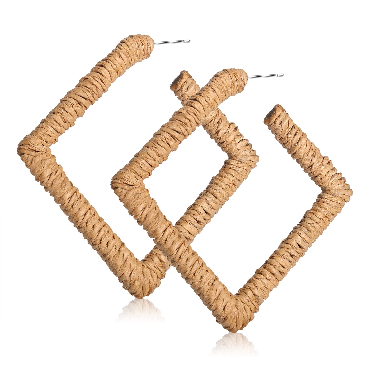 Handmade Bohemian Rattan Earrings for Women – Lightweight Geometric Woven Hoop Drop Dangle Earrings | Perfect for Summer Festivals, Beach Vacations & Boho Chic Outfits