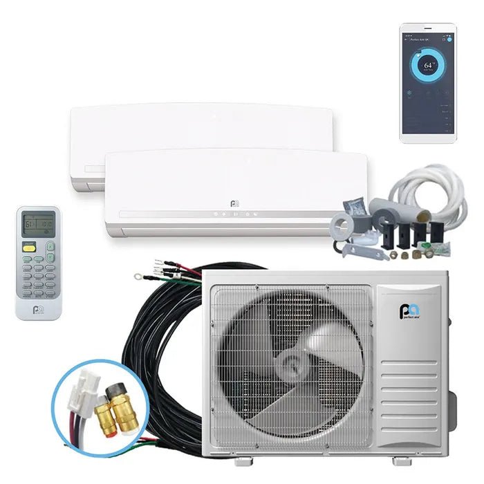 Perfect Aire DIY 18,000 BTU 22 SEER Dual Zone Mini Split Heat Pump System - 9K + 12K BTU - Energy Efficient Heating & Cooling for Home, Garage, or Office