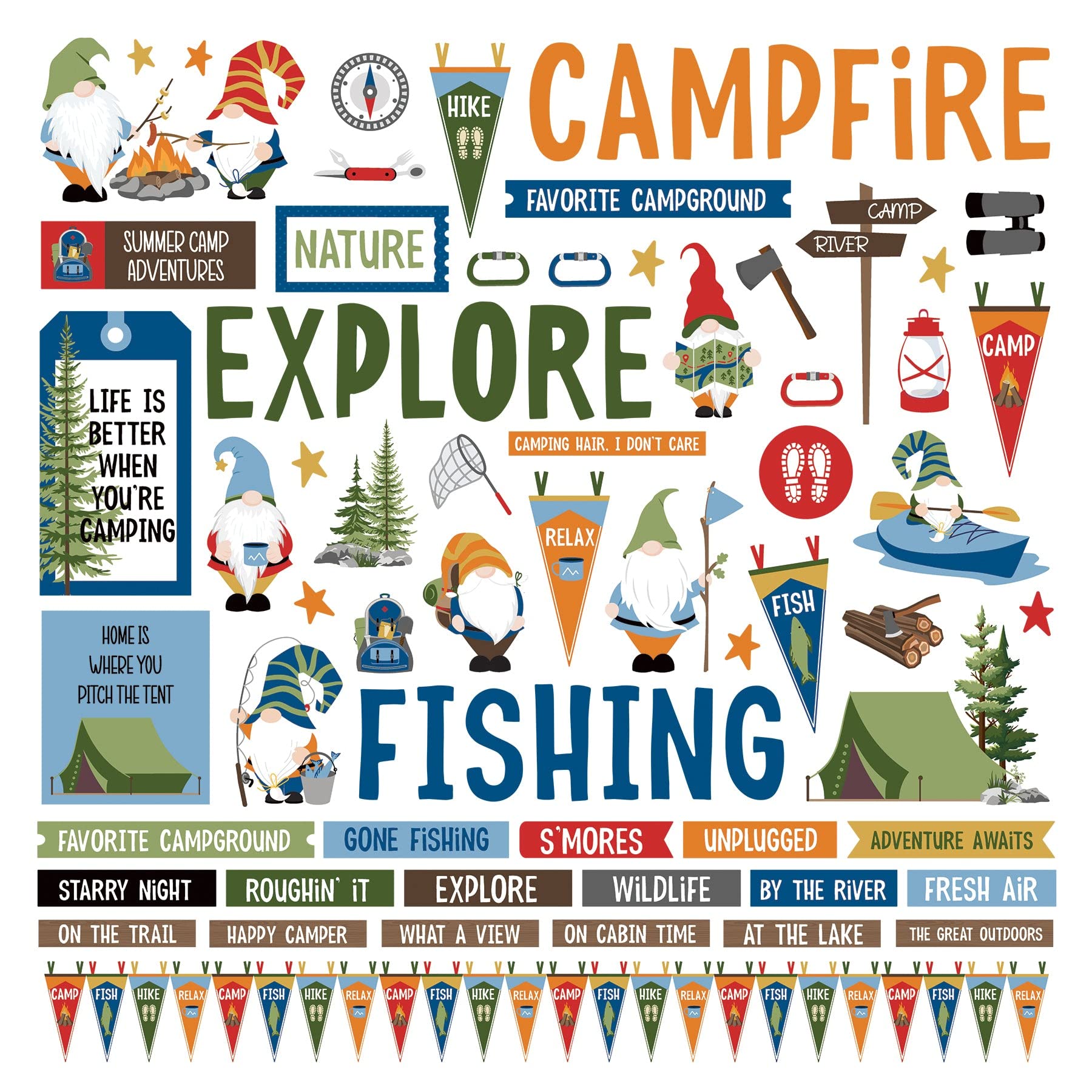 PHOTOPLAY Collection Camping with My Gnomies - Fun Outdoor Adventure Gnome Figurines for Garden, Patio, and Camping Decor