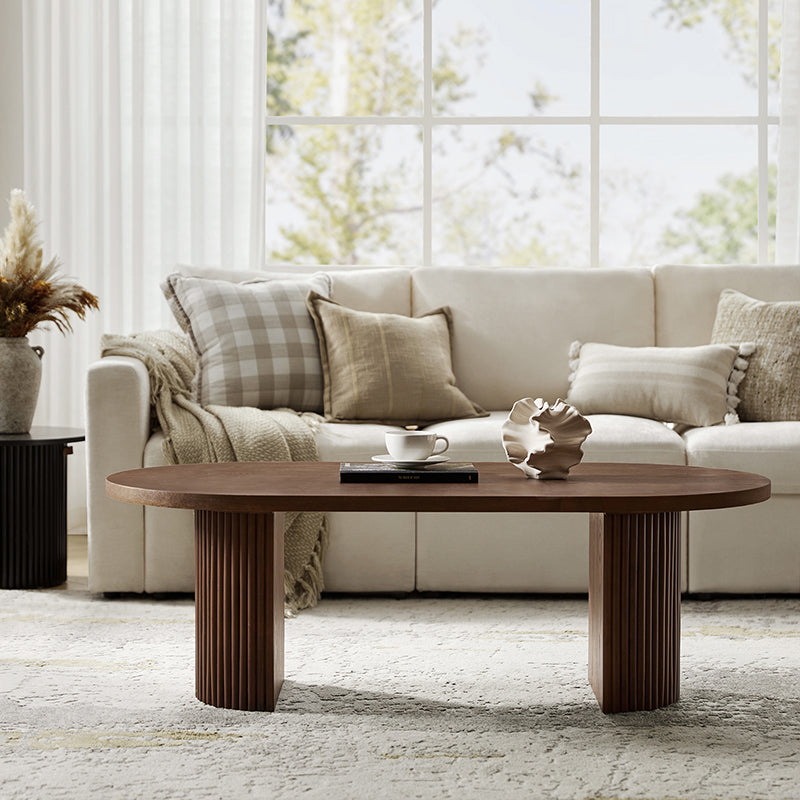 Laurenzo Adjustable Solid Wood Oval Coffee Table with Convertible Nesting Design - Modern Living Room Furniture for Small Spaces & Home Decor