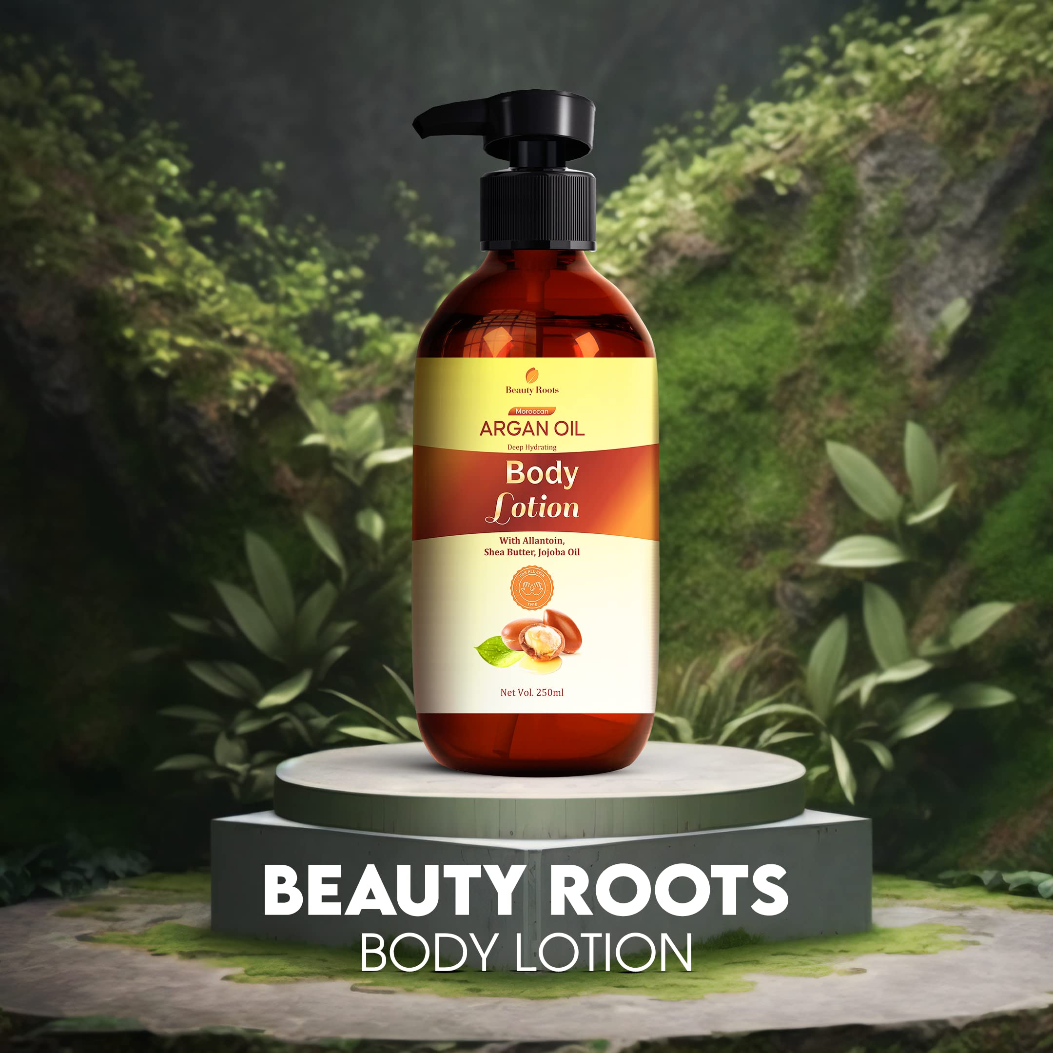 Beauty Roots Argan Oil Body Lotion 250ml - Deep Moisturizing Cream for Dry Skin with Argan Oil, Shea Butter & Jojoba Oil | 72 Hour Hydration for Men & Women | Perfect for Daily Skincare Routine & After Shower Use