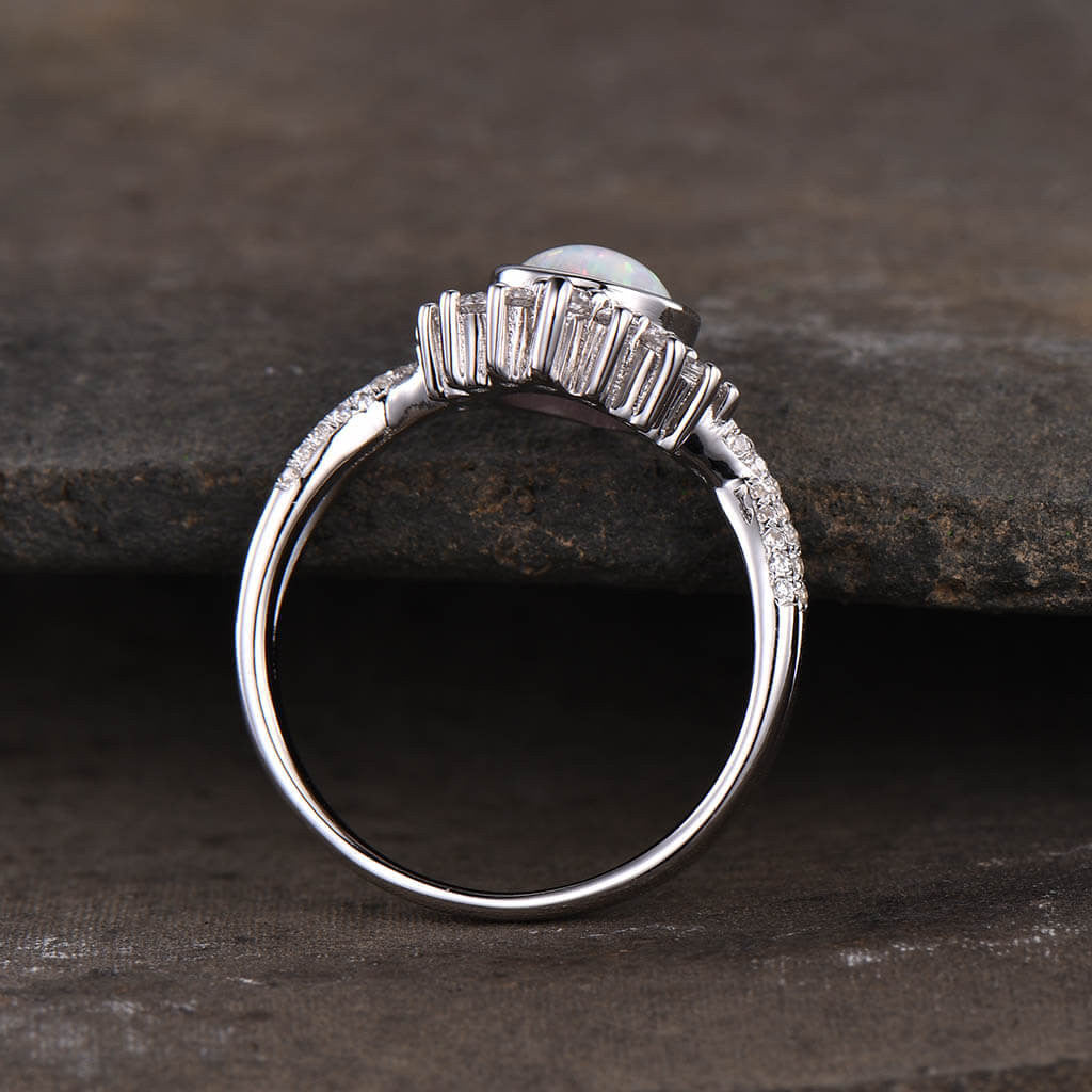 14K/18K White Gold Vintage Pear Shaped Lab-Created Diamond Engagement Ring with Twisted Band - Perfect for Proposals, Weddings & Anniversary Gifts