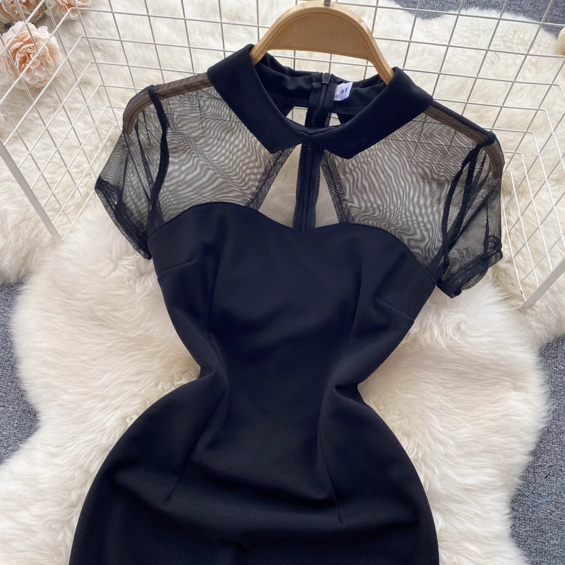 Women's Summer Mesh Short Sleeve Polo Collar Sheath Dress - Breathable Casual Skirt for Office, Dating & Outdoor Activities | Style 1192