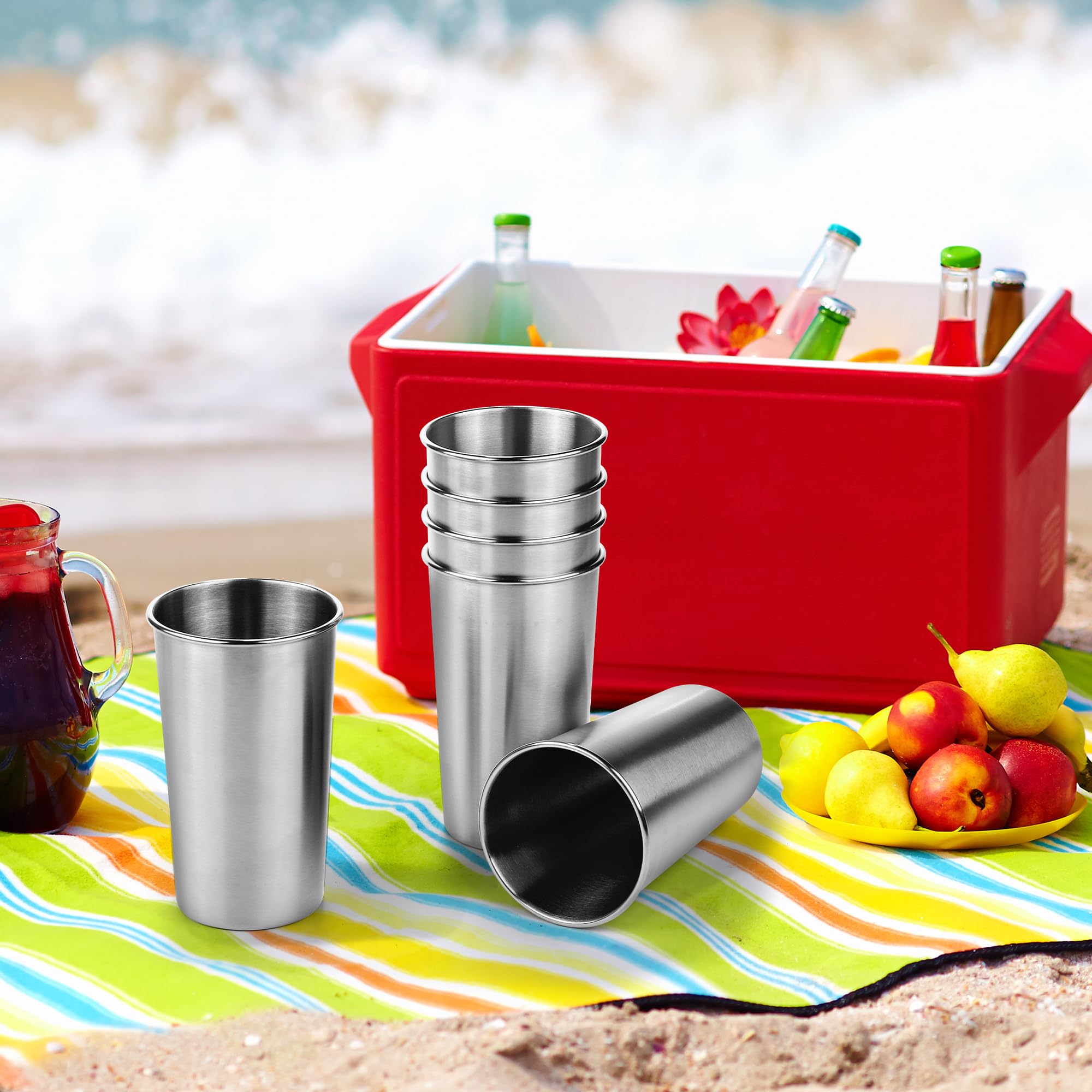 Ruisita 6 Pack 20 oz Stainless Steel Cups - Shatterproof, Stackable Metal Drinking Glasses for Adults & Kids (20 oz/600 ml) - Perfect for Camping, Picnics, Parties & Outdoor Adventures