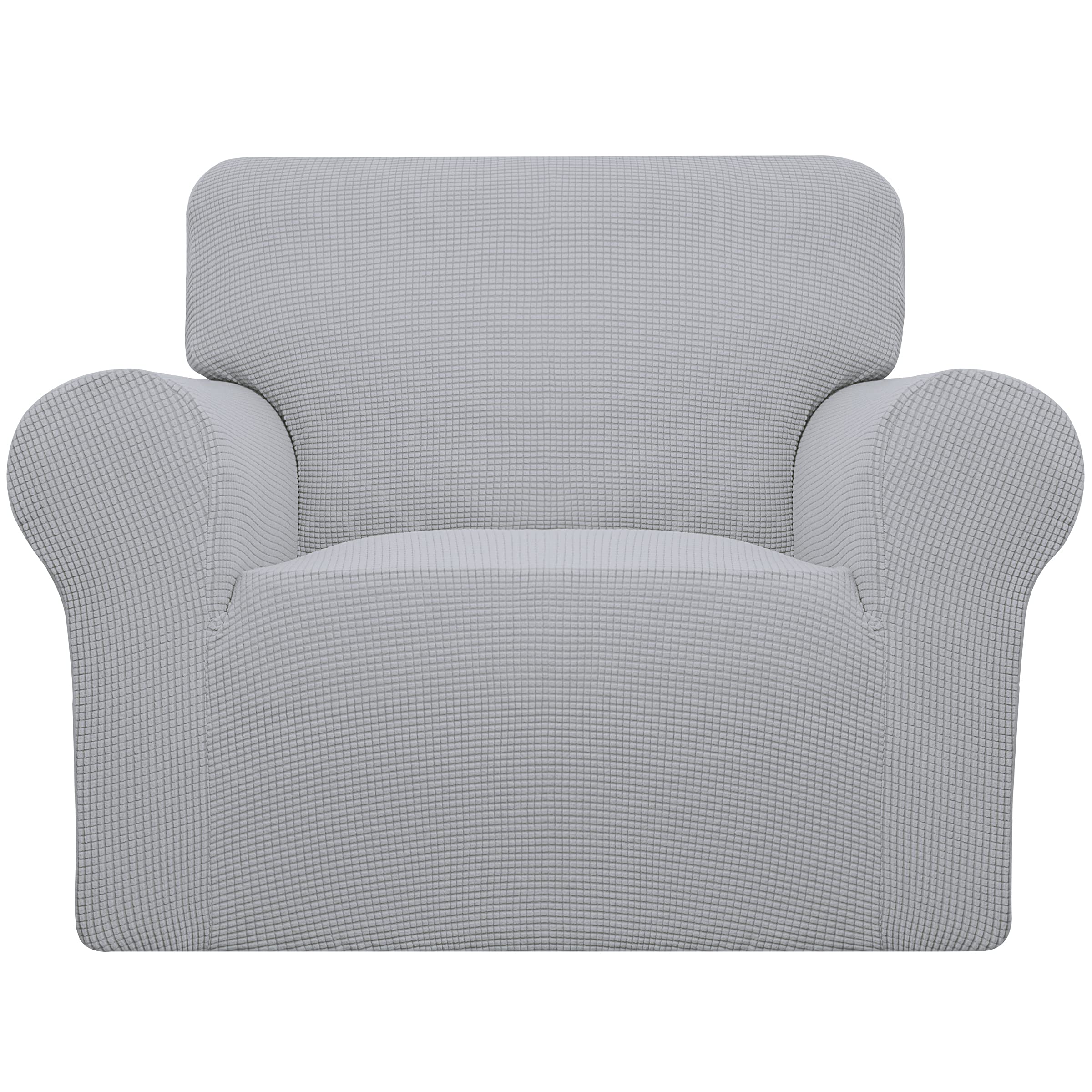 Stretch Chair Sofa Slipcover - 1-Piece Elastic Couch Cover with Soft Spandex Jacquard Fabric, Silver Gray - Furniture Protector for Kids & Pets - Perfect for Living Room, Office, and Home Decor