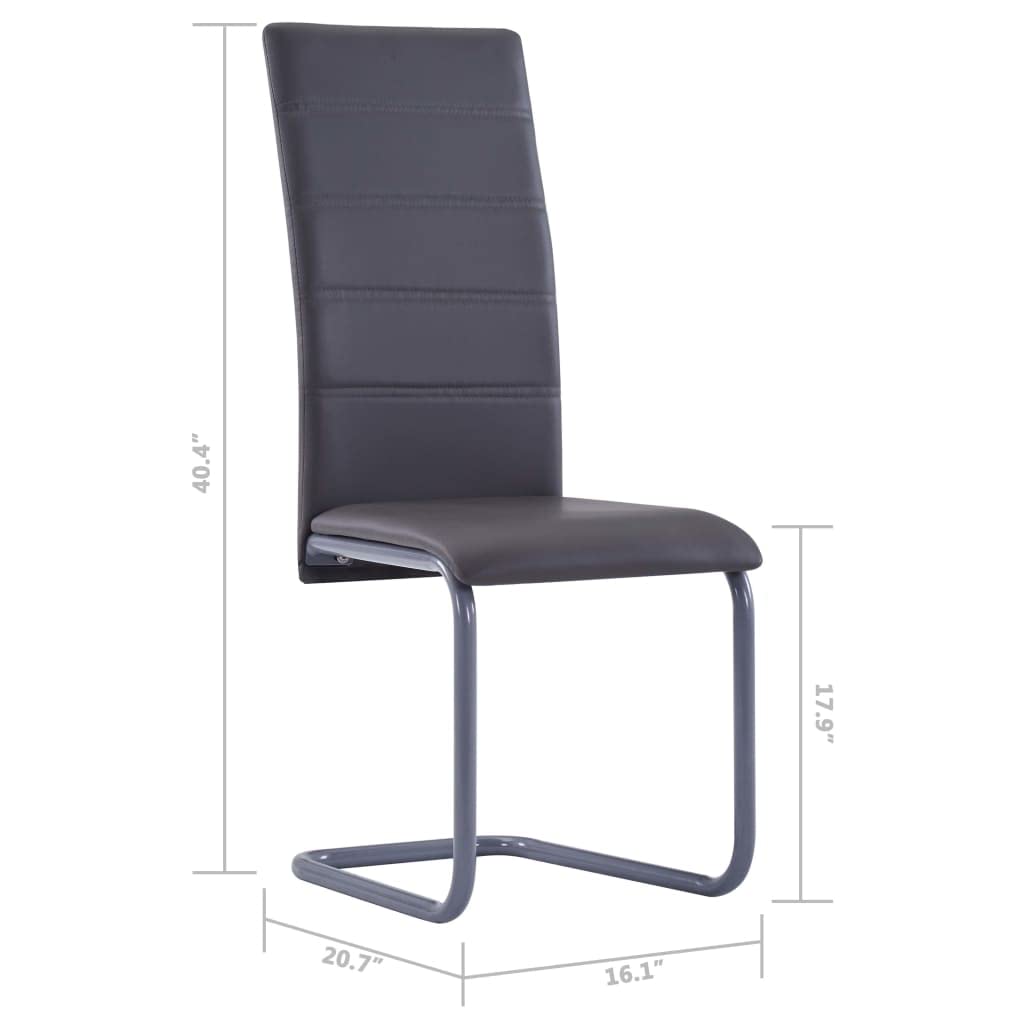 Modern Faux Leather Cantilever Dining Chairs Set of 4 - High Back Padded Seats with Sturdy Metal Legs for Kitchen, Dining Room & Living Room - Gray Faux Leather Upholstery - Perfect for Small Spaces & Contemporary Home Decor