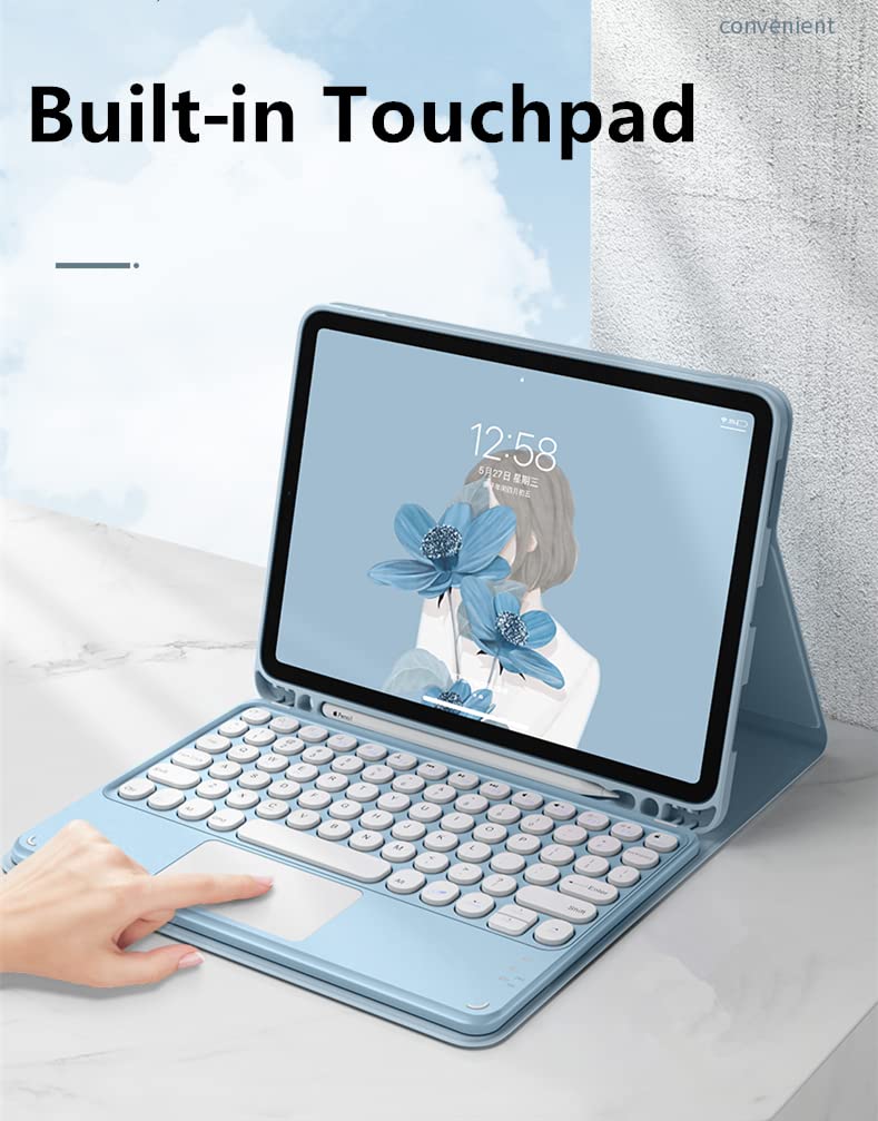 Magnetic Detachable Bluetooth Keyboard Case for iPad Air 11'' (2024/Air4/Air5) - Slim Smart Touch Keyboard with Round Keys & Pen Holder | Perfect for Work, Study & Travel - Blue