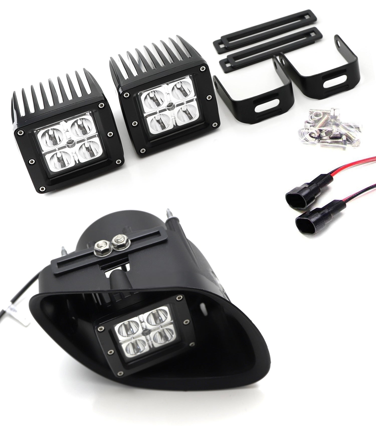 20W LED Pod Fog Light Kit with Brackets & Wiring Harness - Compatible with 2008-2017 Freightliner Cascadia Trucks - Off-Road, Foggy Weather & Night Driving Safety Lights
