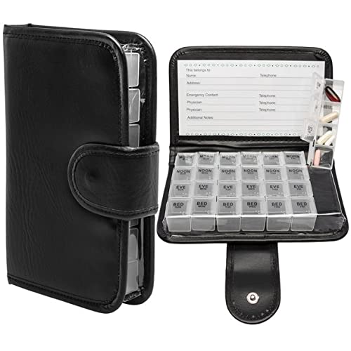 7-Day Weekly Pill Organizer with 28 Large Compartments - 4 Times Daily AM/PM Medication Box for Vitamins, Fish Oil & Supplements | Portable Travel Pill Case for Home, Office & Vacation (Black)