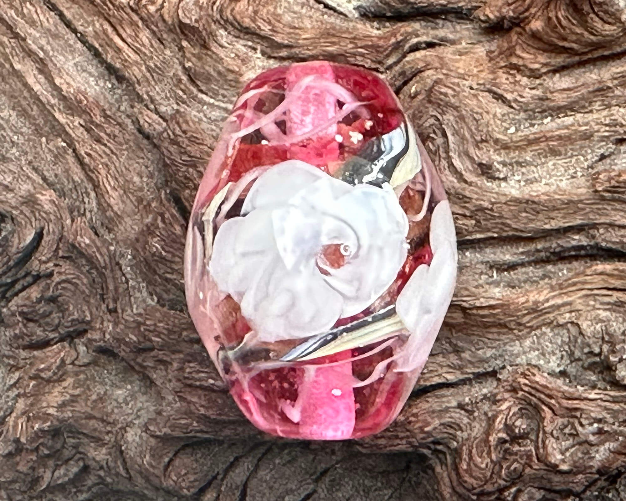 Handmade Pink Floral Lampwork Glass Focal Bead - SRA Certified Artisan Jewelry Component for Necklaces, Bracelets & DIY Craft Projects