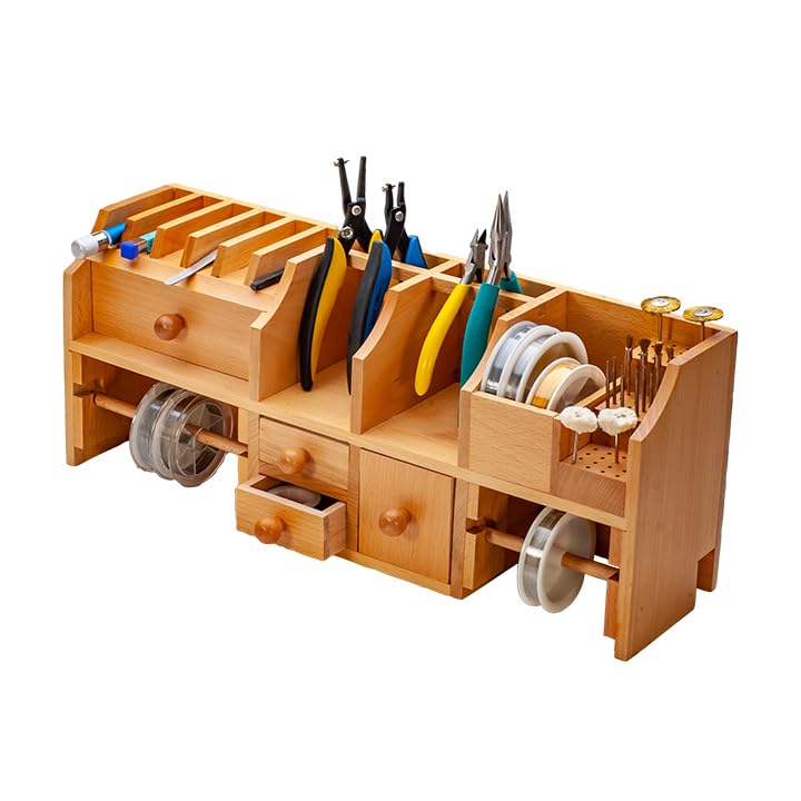 Wooden Jewelry Organizer for Bench Top - Beads, Rings & Necklace Storage - Perfect for Crafting & DIY Jewelry Making at Home