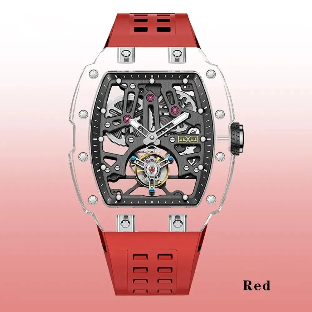 BEXEI 9127 Luxury Men's Transparent Skeleton Tourbillon Watch - K9 Crystal Glass, 72H Power Reserve, Waterproof Mechanical Wristwatch for Business, Formal Events & Gift Giving