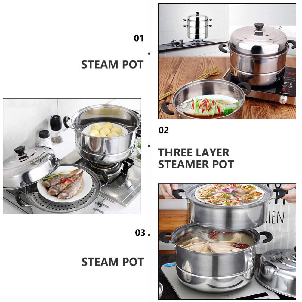 DOITOOL 3-Layer Stainless Steel Steamer Pot Set - Stackable Kitchen Cookware for Healthy Cooking | Perfect for Steaming Vegetables, Seafood & Dumplings