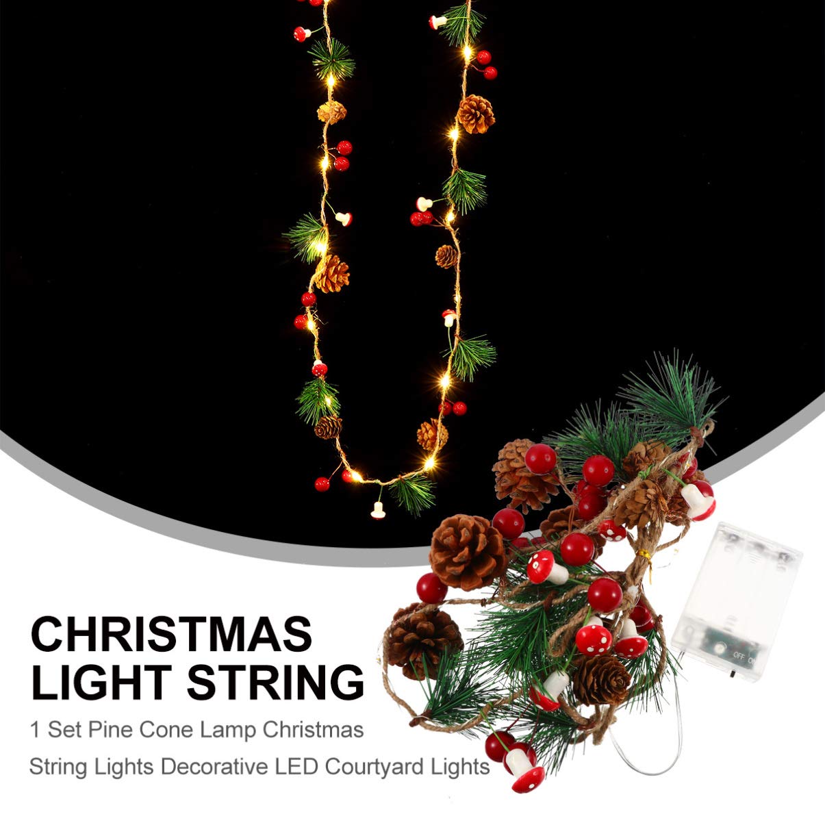 SOLUSTRE 1 Pack Fairy Christmas Lights Garland - 10ft LED Pinecone String Lights with Copper Wire, Warm White Battery Operated for Holiday Tree Decor, Bedroom, Wedding, Party & Outdoor Lighting