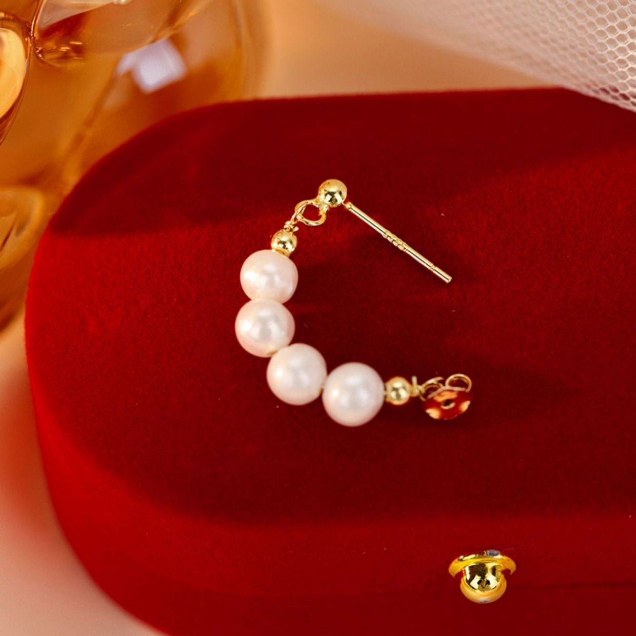 Freshwater Pearl Donut Gold Earrings for Women - 14K Gold Plated Dangle Earrings - Elegant Pearl Jewelry Gift for Birthday, Anniversary & Wedding | HE608 | Perfect for Office, Party & Special Occasions