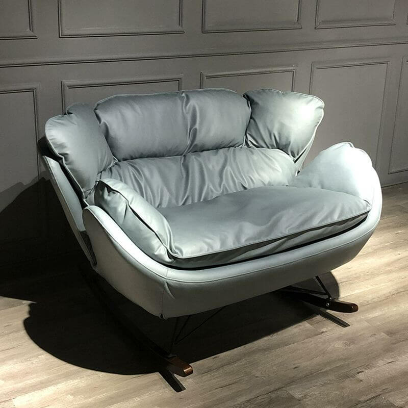 Modern Black Upholstered Rocking Chair with Recessed Arms - Scratch-Resistant Indoor Lounge Chair for Living Room, Nursery, or Reading Nook - Comfortable Rocking Recliner for Relaxation and Nursing