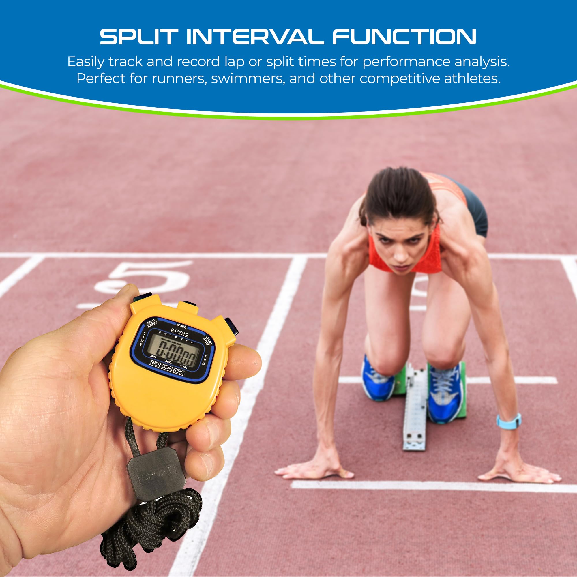**Sper Scientific Water Resistant Digital Stopwatch 810012 - Split/Interval Timer, 12/24H Alarm Clock with Calendar - Ideal for Sports, Labs, Fitness, Cooking & Classroom Activities (2-Pack)**
