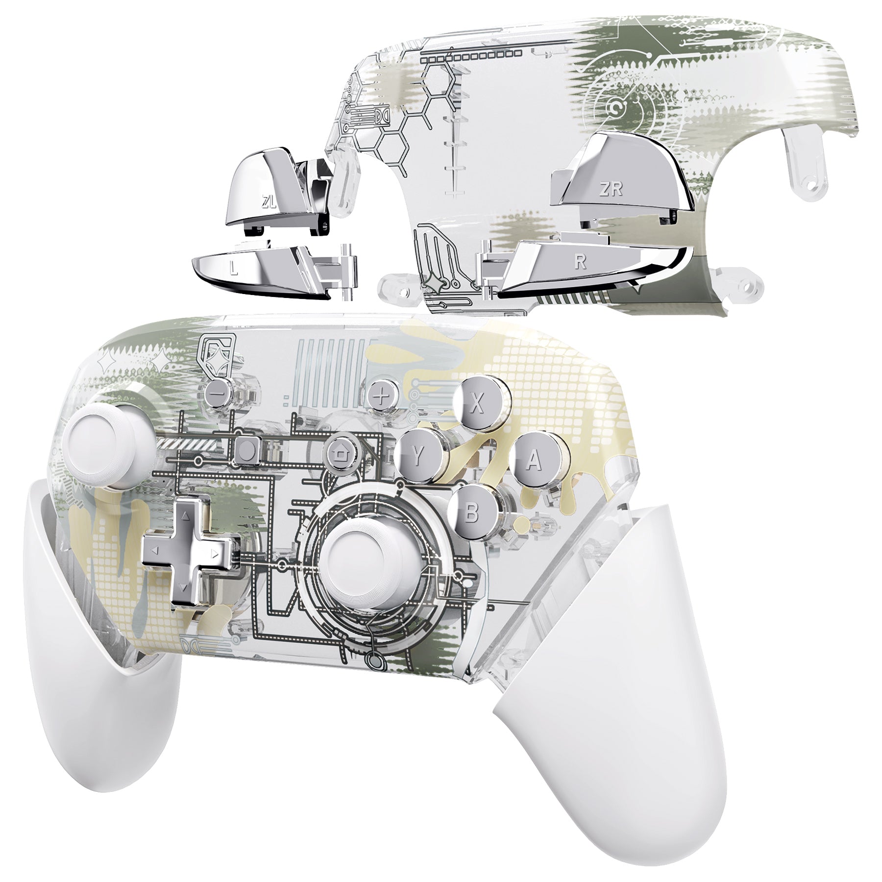 eXtremeRate Silver Splatter Faceplate & Backplate Replacement for Nintendo Switch Pro Controller - DIY Custom Shell Kit (Controller Not Included) - Perfect for Gaming Enthusiasts & Modders
