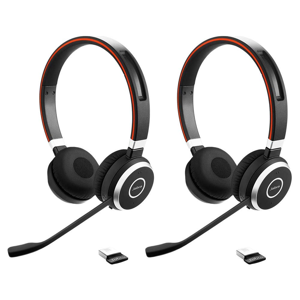 Jabra Evolve 65 MS Wireless Bluetooth Headset with Noise-Cancelling Mic - 2 Pack Stereo Headphones with Link 370 USB Adapter | All-Day Battery Life for Office, Call Center & Remote Work | Industry-Leading Wireless Performance