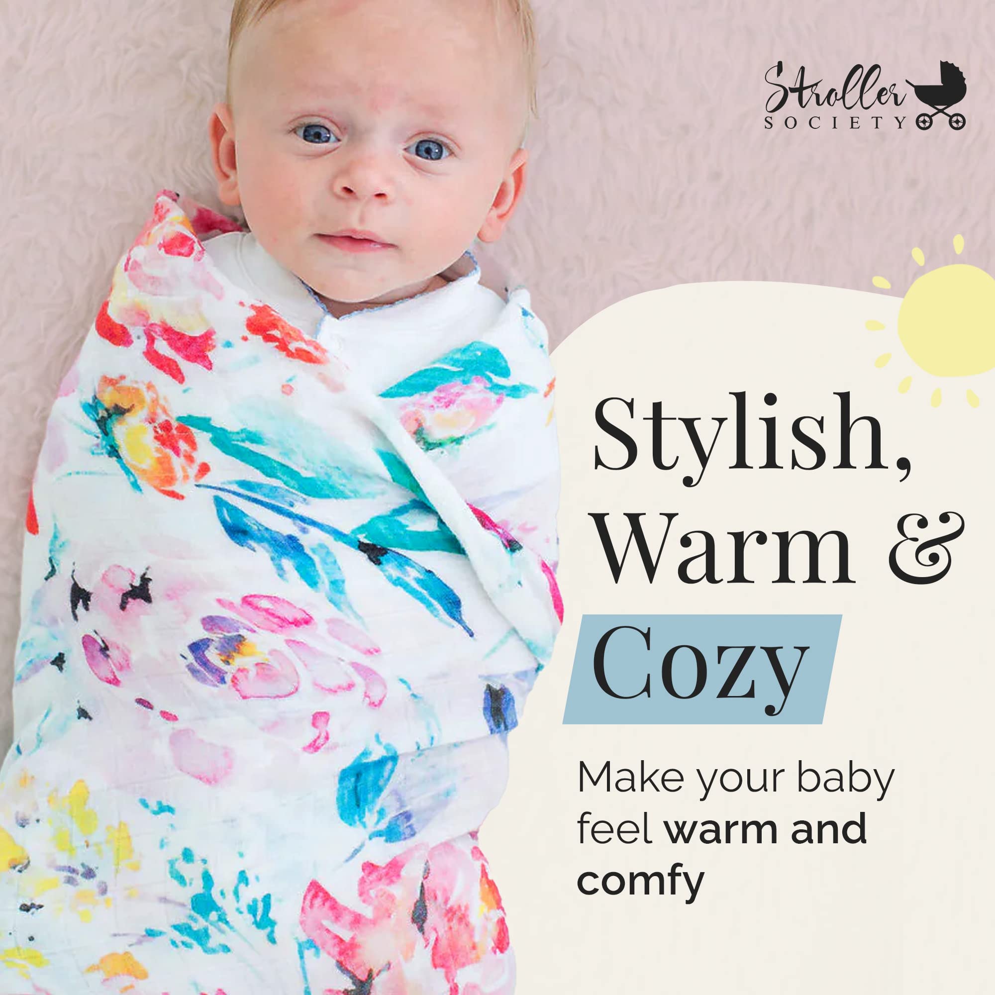 Organic Bamboo & Cotton Baby Blanket - Soft Floral Swaddle Blanket for Newborn Girls, 47
