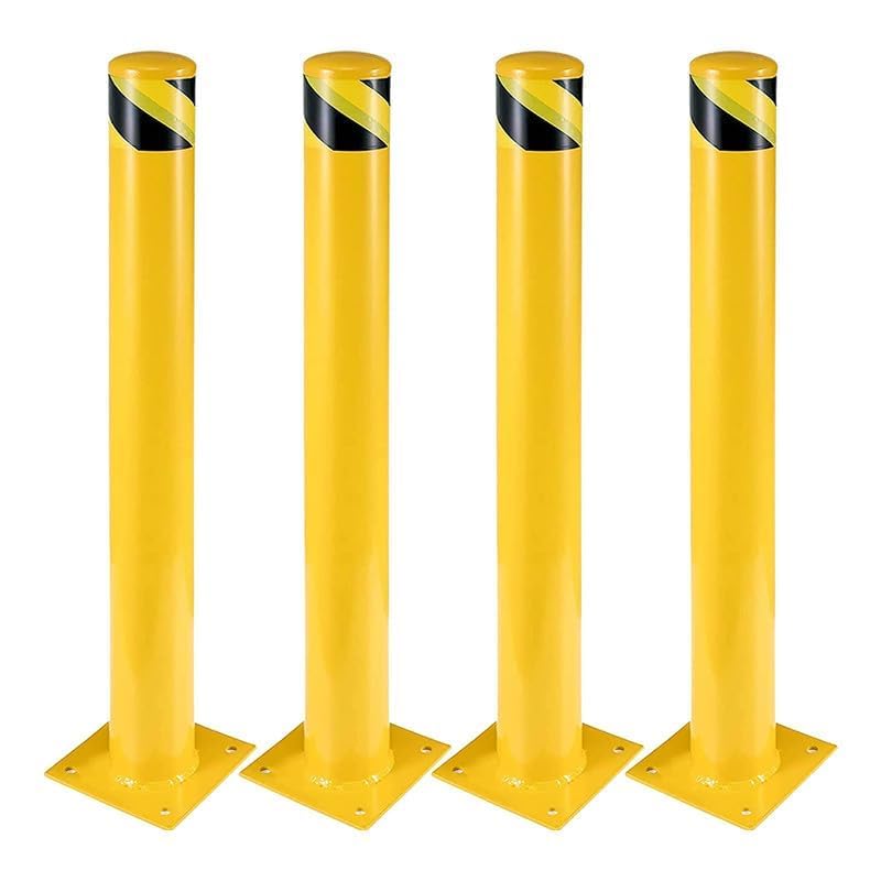 GARVEE 4 Pack 4.5 Inch Diameter Heavy Duty Steel Security Bollard Posts - Outdoor Parking Lot, Warehouse & Driveway Safety Barriers for Vehicle Protection