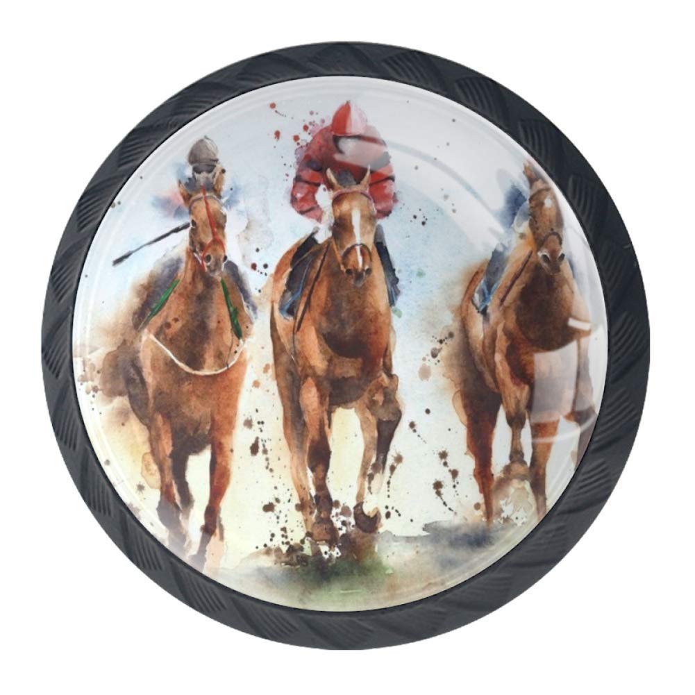 Horse Racing Jockey Knobs - Glass Drawer Pulls for Cabinet & Wardrobe - Equestrian Decor