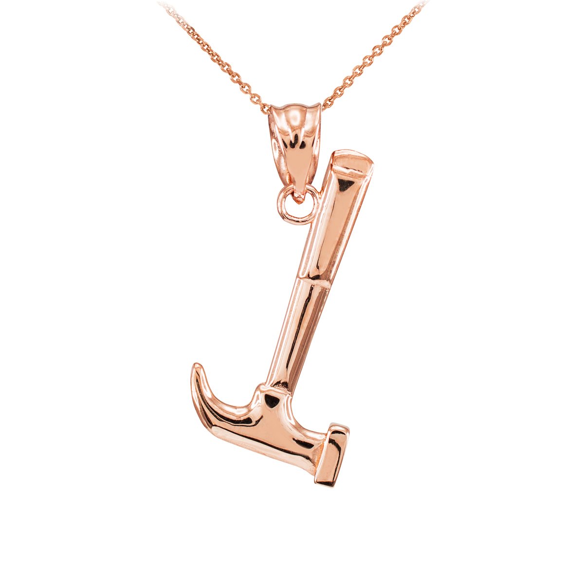 14k Rose Gold Hammer Pendant Necklace for Women - High Polish Elegant Jewelry Gift for Birthday, Anniversary & Special Occasions