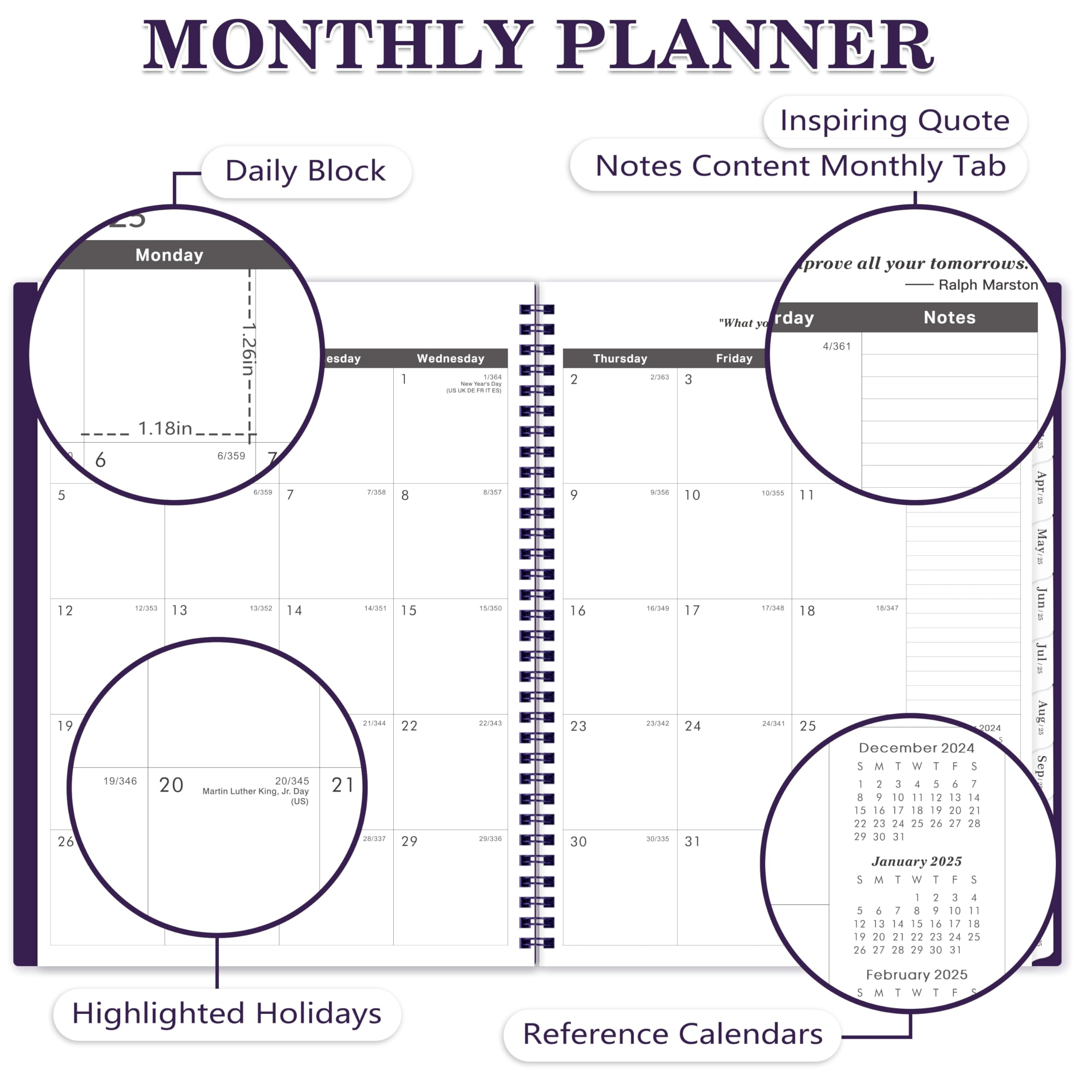 2025-2026 Monthly Planner with Tabs & Inner Pocket | 2-Year Academic & Business Calendar Organizer | Perfect for Students, Professionals & Home Office Use