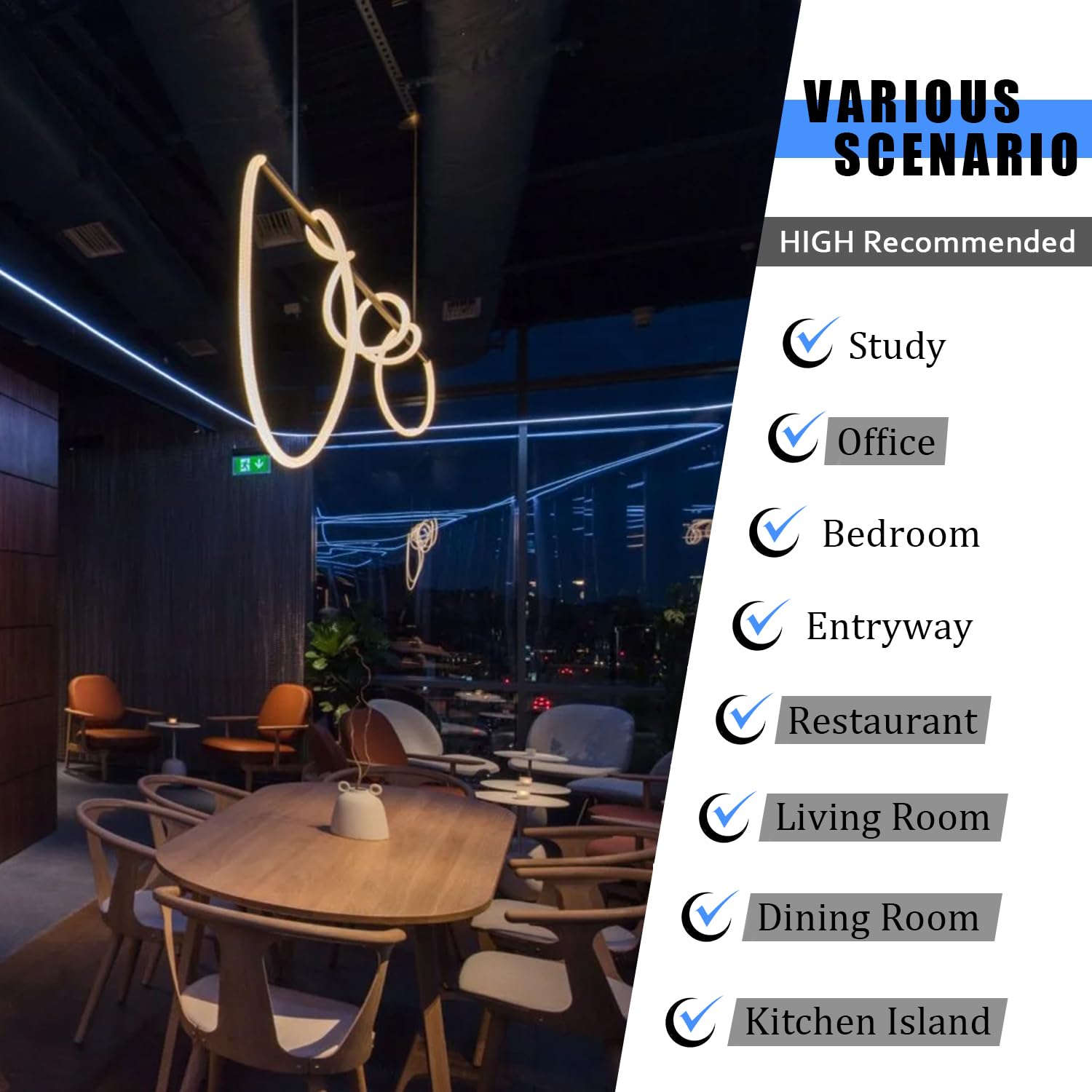 Modern Black Linear Pendant Light Fixture - 59.05