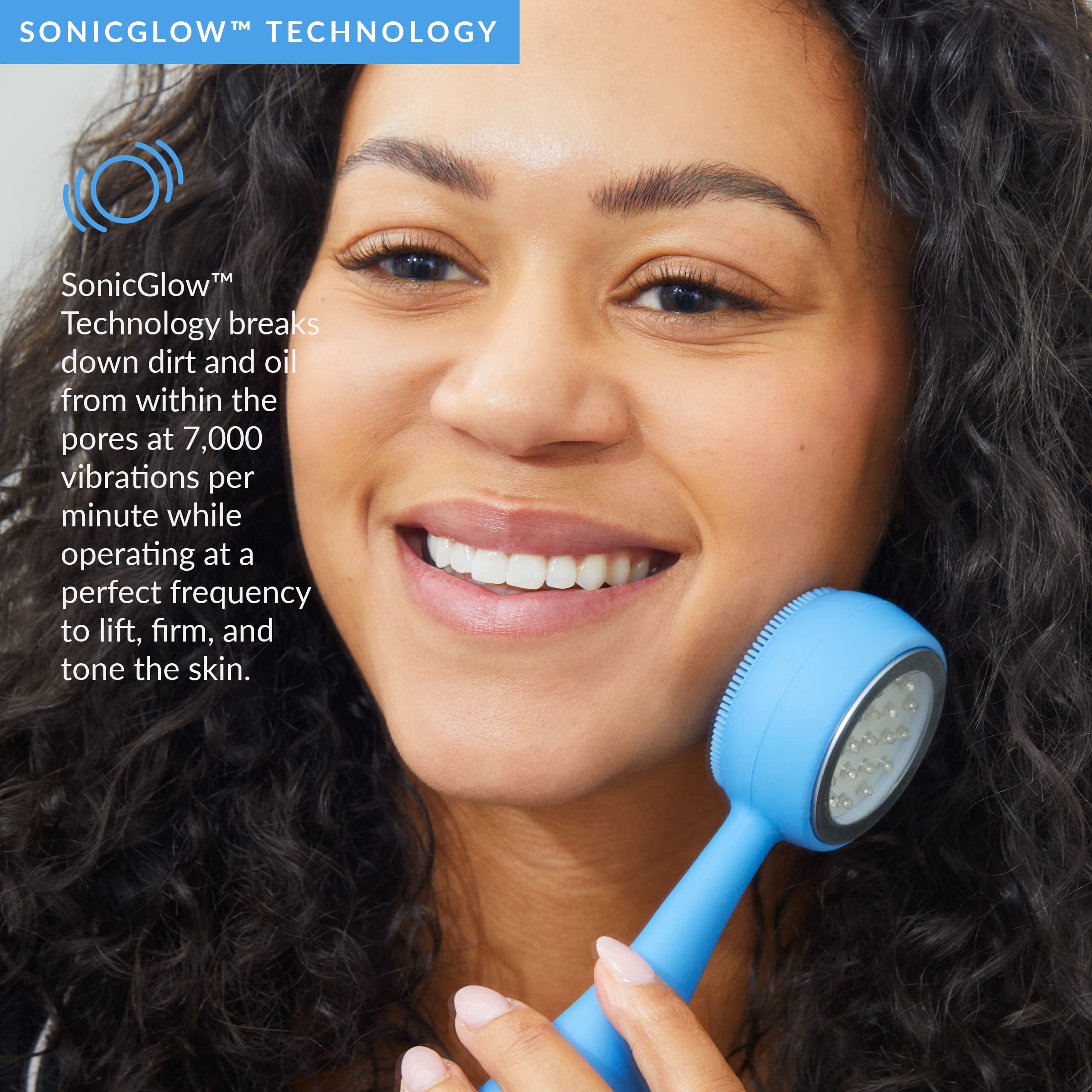 PMD Clean Acne Smart Facial Cleansing Device - Waterproof Silicone Brush with Blue Light Therapy for Acne Treatment | SonicGlow Vibration Technology to Clear Pores, Blackheads & Blemishes | Perfect for Daily Skincare Routine & Travel-Friendly Beauty Device
