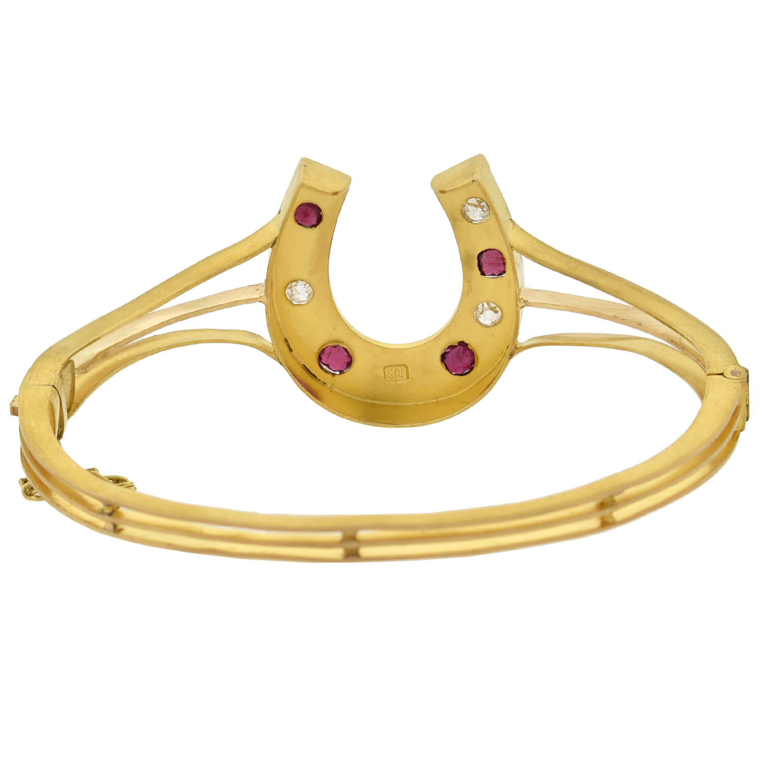 Victorian Style 18K Gold Diamond & Natural Ruby Horseshoe Bangle Bracelet - Elegant Jewelry for Women, Perfect Gift for Birthday, Anniversary & Special Occasions