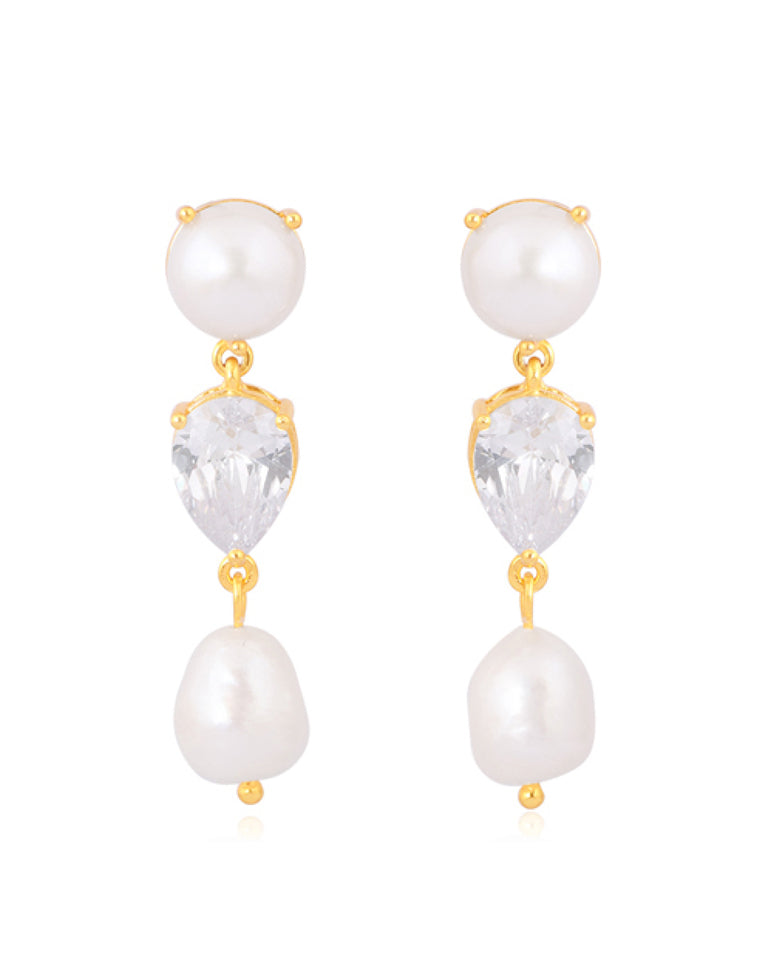 Elegant Wedding Earrings for Women - Modern Statement Pearl & Pear Crystal Drop Dangle Earrings by Celine Lola Knight | Perfect for Bridal, Prom, Evening Gala & Special Occasions