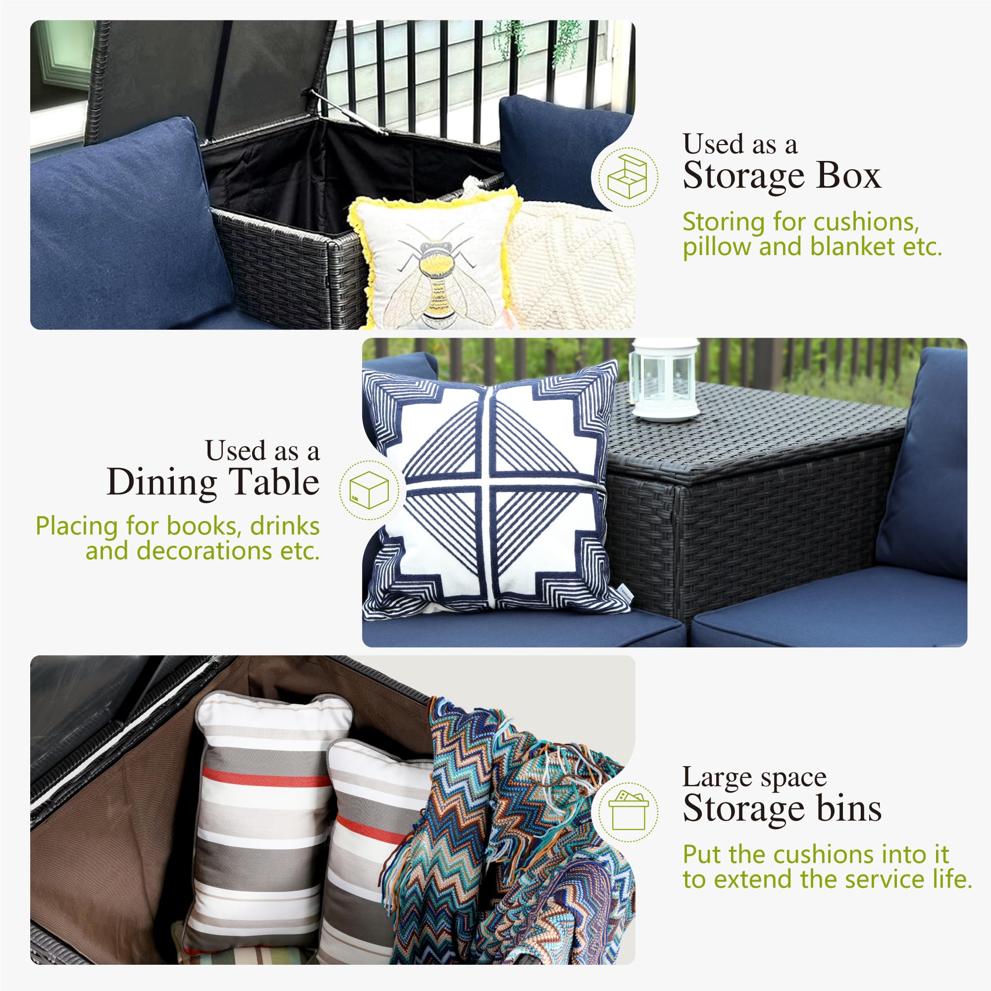 Sophia & William 4-Piece Patio Furniture Set - Weather-Resistant Rattan Wicker Outdoor Sectional Sofa with Storage Box & Tempered Glass Table | Perfect for Backyard, Garden, Poolside & Patio Relaxation