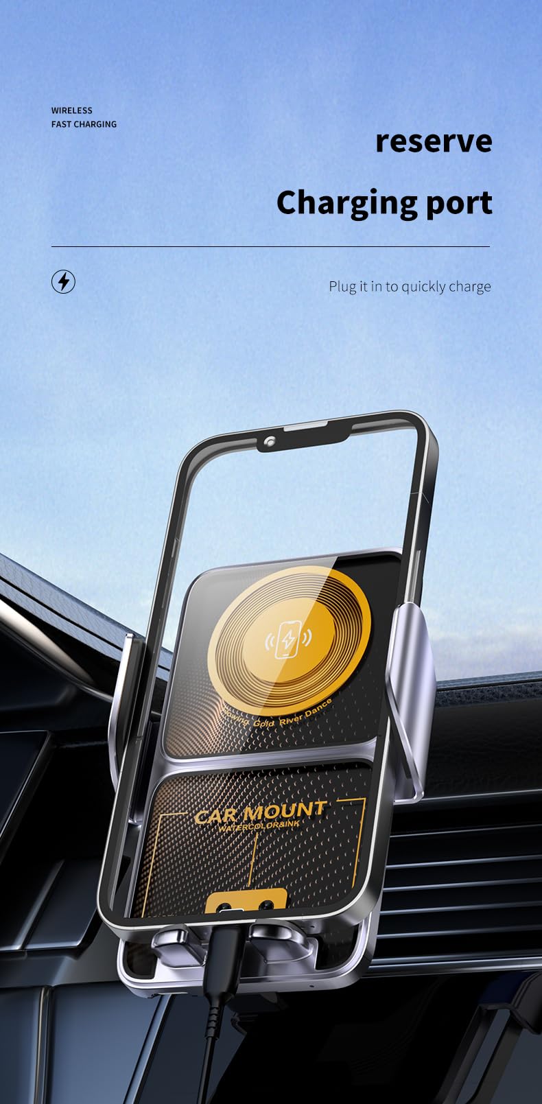 15W Qi Fast Wireless Car Charger with Auto Clamping - Compatible with iPhone 15/14/13/12, Samsung Galaxy S23/S22/S21 - Secure Phone Mount for Car Dashboard & Vent - Perfect for Road Trips & Daily Commutes