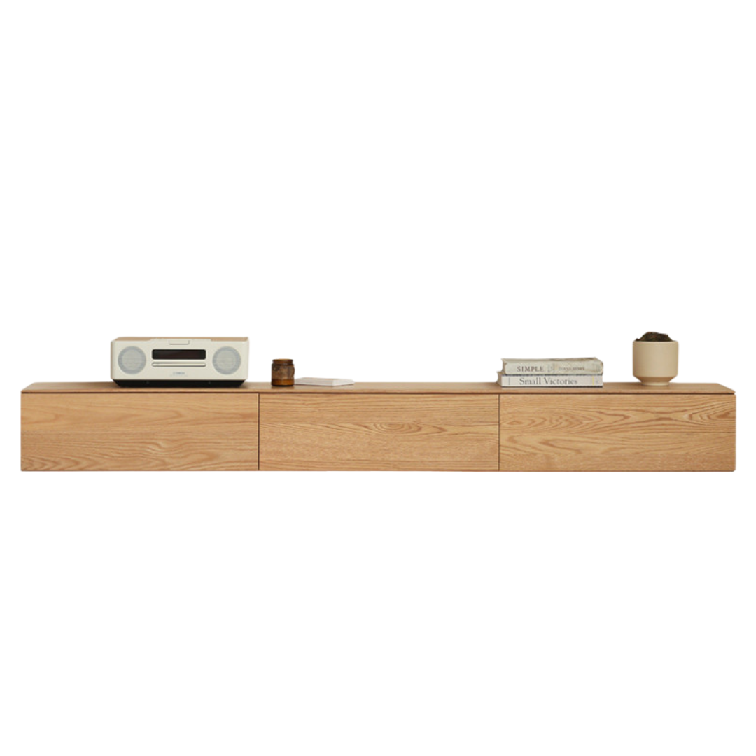 Solid Oak & Black Walnut Wood Floating TV Stand - Modern Wall Mounted Entertainment Center for Living Room, Bedroom & Home Theater