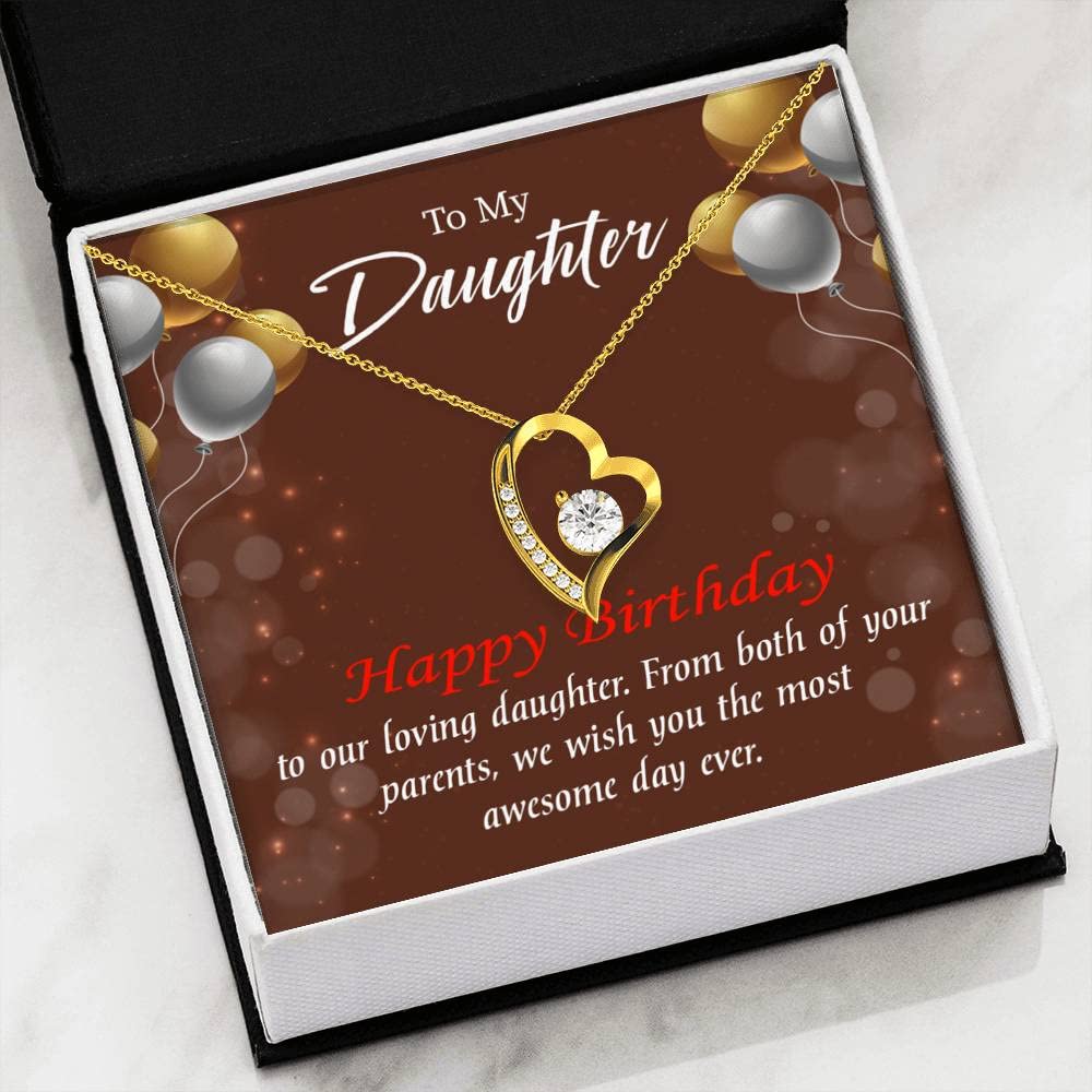 Personalized Daughter Birthday Necklace - Forever Love Heart Pendant with CZ Stones & Gift Card - Perfect for Birthdays, Graduation, Mother's Day & Special Occasions